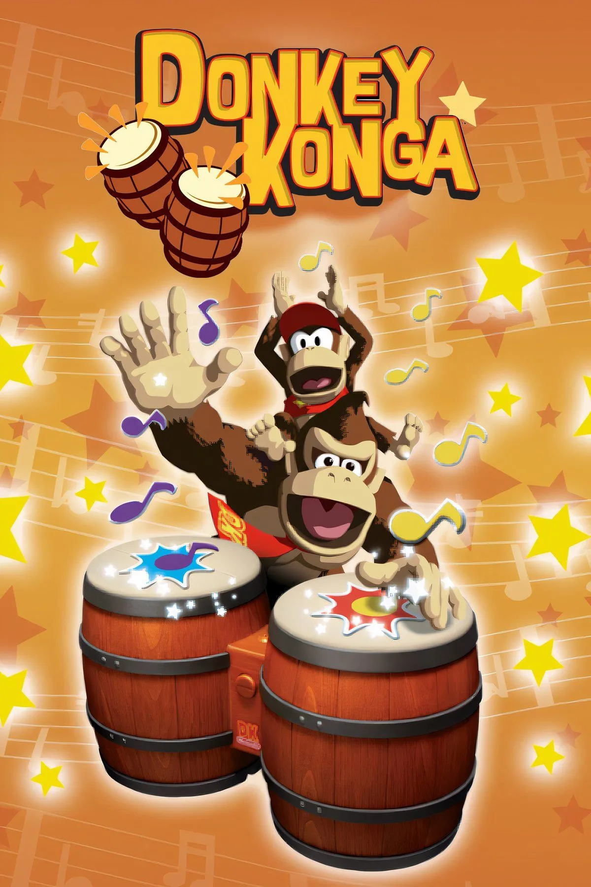 Ảnh bìa game Donkey Konga, giới thiệu tay cầm bongo độc đáo