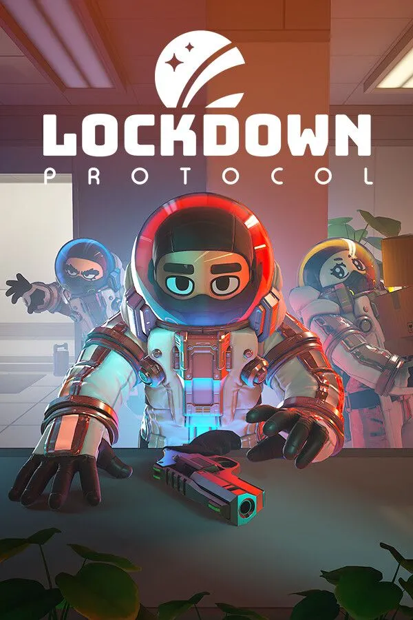 Ảnh bìa game Lockdown Protocol với một phi hành gia cầm súng và một con quái vật đáng sợ, không gian tối tăm trên phi thuyền.