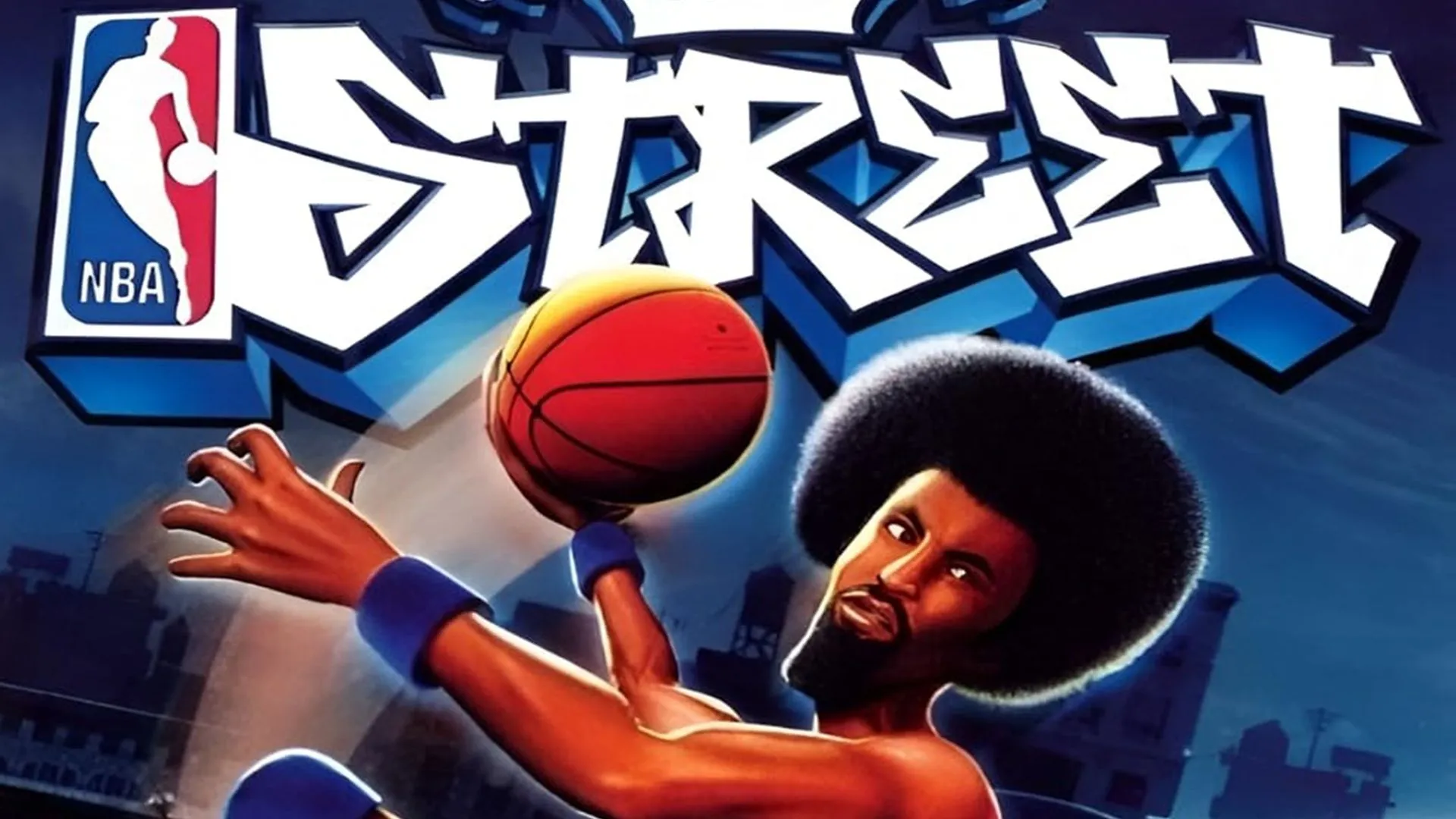 Ảnh bìa game NBA Street trên PlayStation 2 với phong cách bóng rổ đường phố đặc trưng
