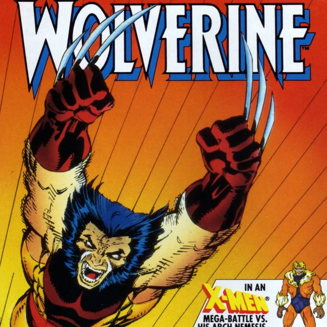 Ảnh bìa game Wolverine (1991) trên NES, minh họa nhân vật với bộ móng vuốt Adamantium