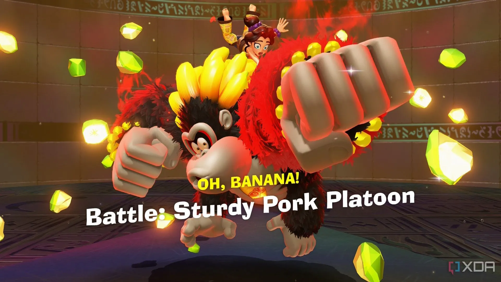 Ảnh chụp màn hình Donkey Kong tìm thấy Viên Banandium trong Dạng Bananza từ Donkey Kong Bananza