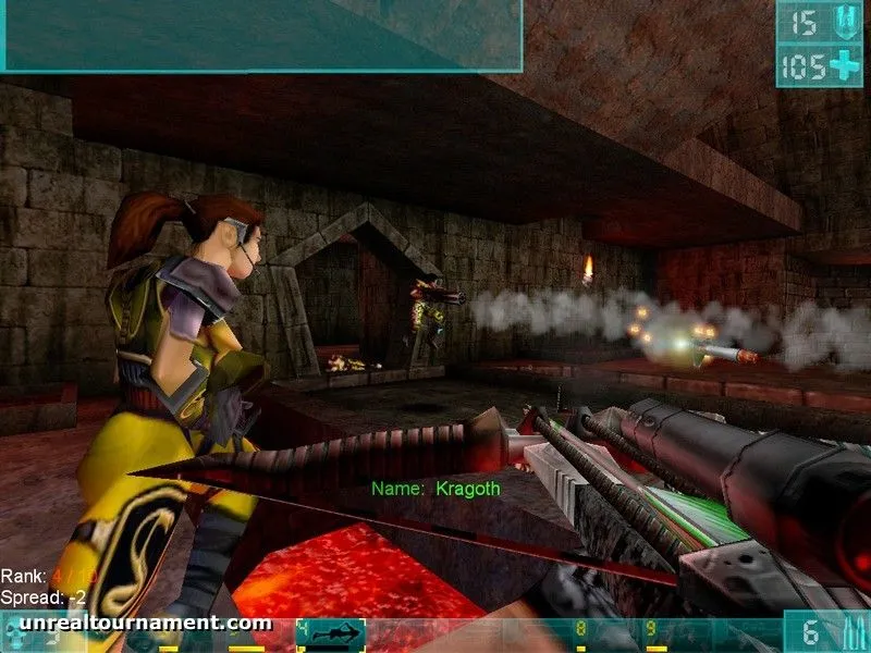 Ảnh chụp màn hình game Unreal Tournament, thể hiện đồ họa và lối chơi bắn súng arena tốc độ cao