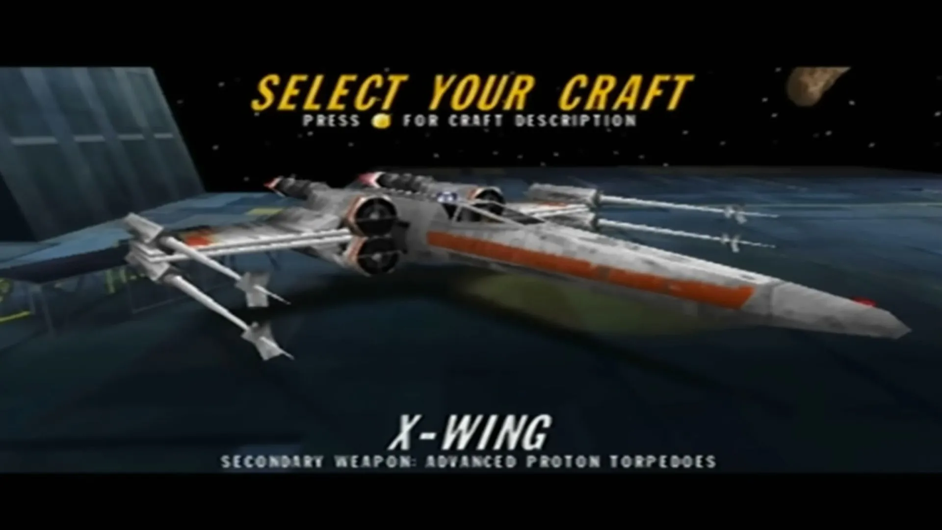 Ảnh chụp màn hình gameplay của Star Wars Rogue Squadron, thể hiện cảnh chiến đấu phi thuyền đầy kịch tính.