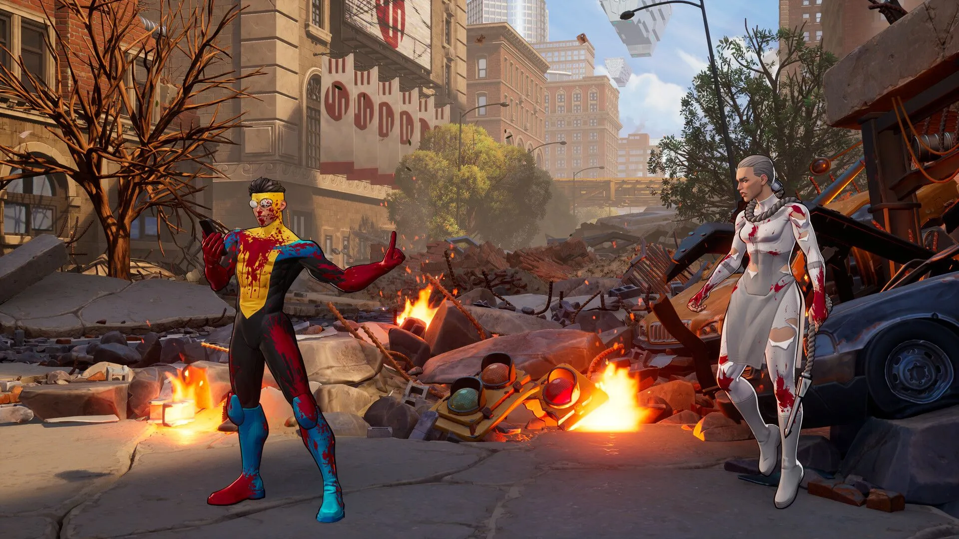 Ảnh chụp màn hình gameplay của tựa game đối kháng Invincible VS, với các nhân vật quen thuộc