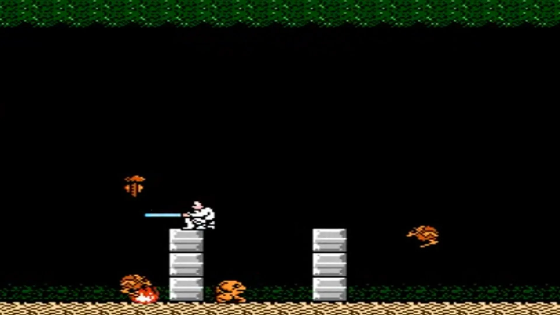 Ảnh chụp màn hình gameplay game Star Wars trên NES, minh họa phong cách đồ họa và lối chơi hành động platformer 2D kinh điển