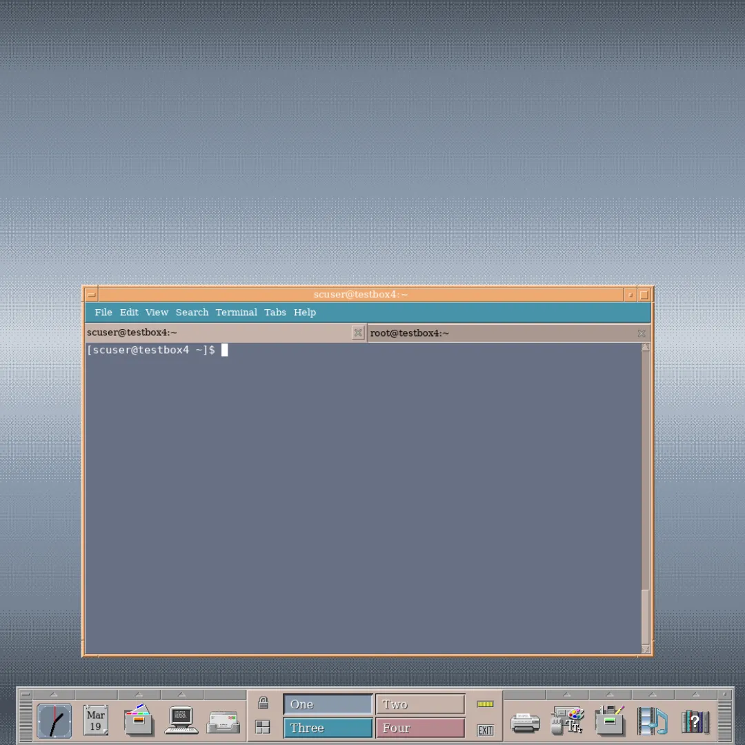 Ảnh chụp màn hình Not so Common Desktop Environment (NsCDE) với giao diện cổ điển của Unix CDE