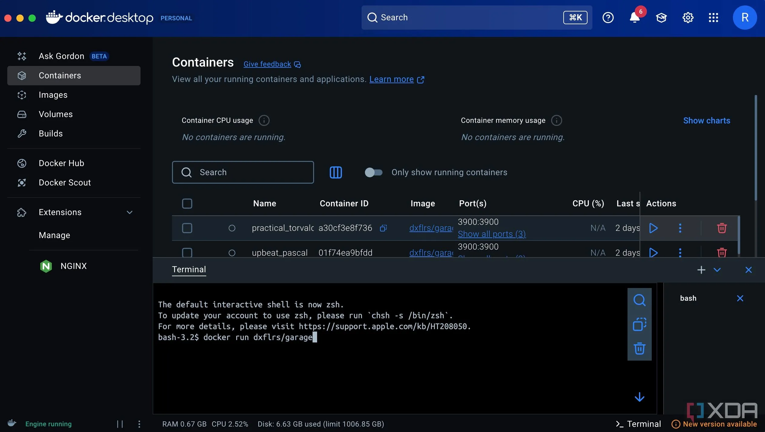 Ảnh chụp màn hình terminal với lệnh docker run để khởi tạo và chạy một container từ image, minh họa cách triển khai ứng dụng