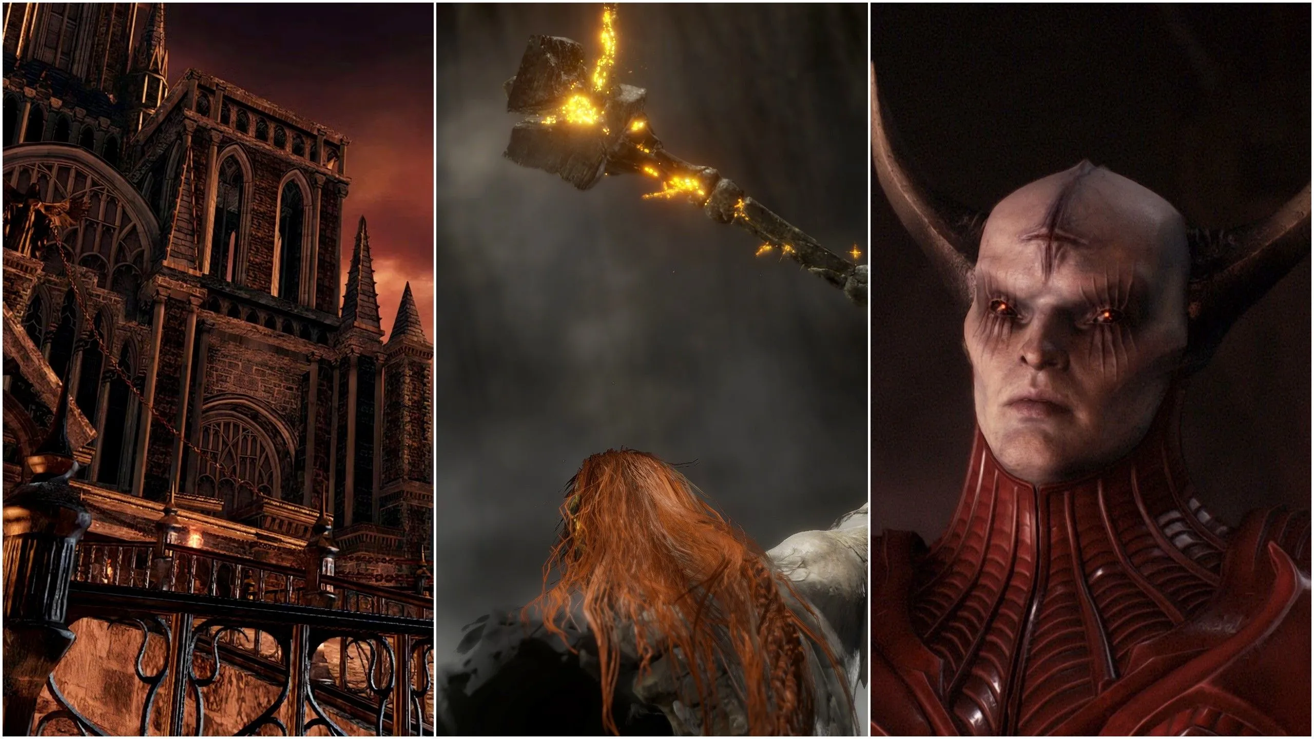 Ảnh chụp màn hình từ các game có cốt truyện sâu sắc như Dark Souls 2, Elden Ring, Doom: The Dark Ages
