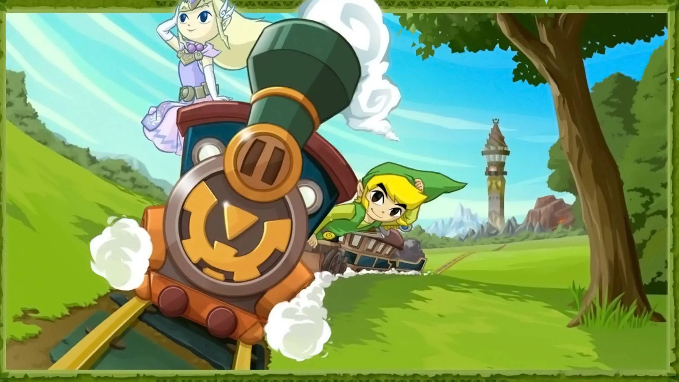 Artwork chính thức của Link và Công chúa Zelda trên chuyến tàu trong The Legend of Zelda: Spirit Tracks