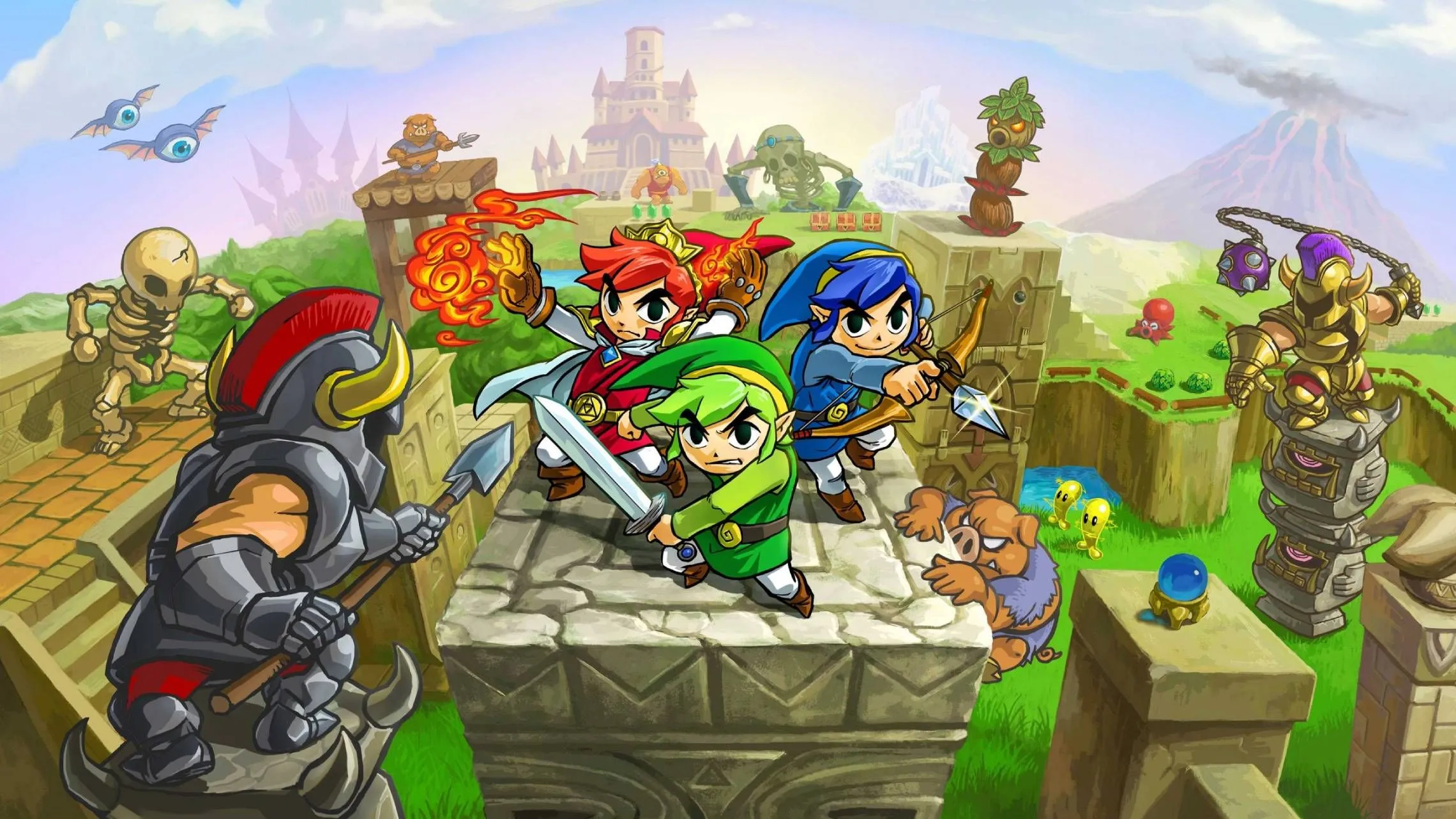 Ba Link cùng nhau chiến đấu trong artwork chính thức của The Legend of Zelda: Tri Force Heroes