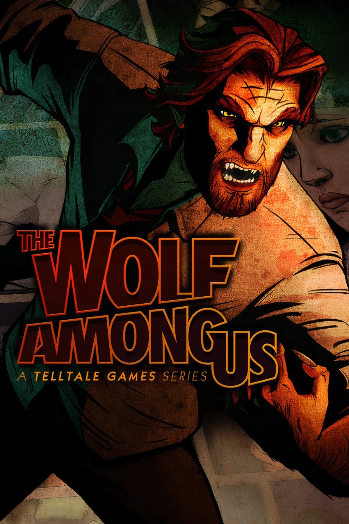 Bản collage ảnh tổng hợp các nhân vật và cảnh hành động theo phong cách truyện tranh của The Wolf Among Us.