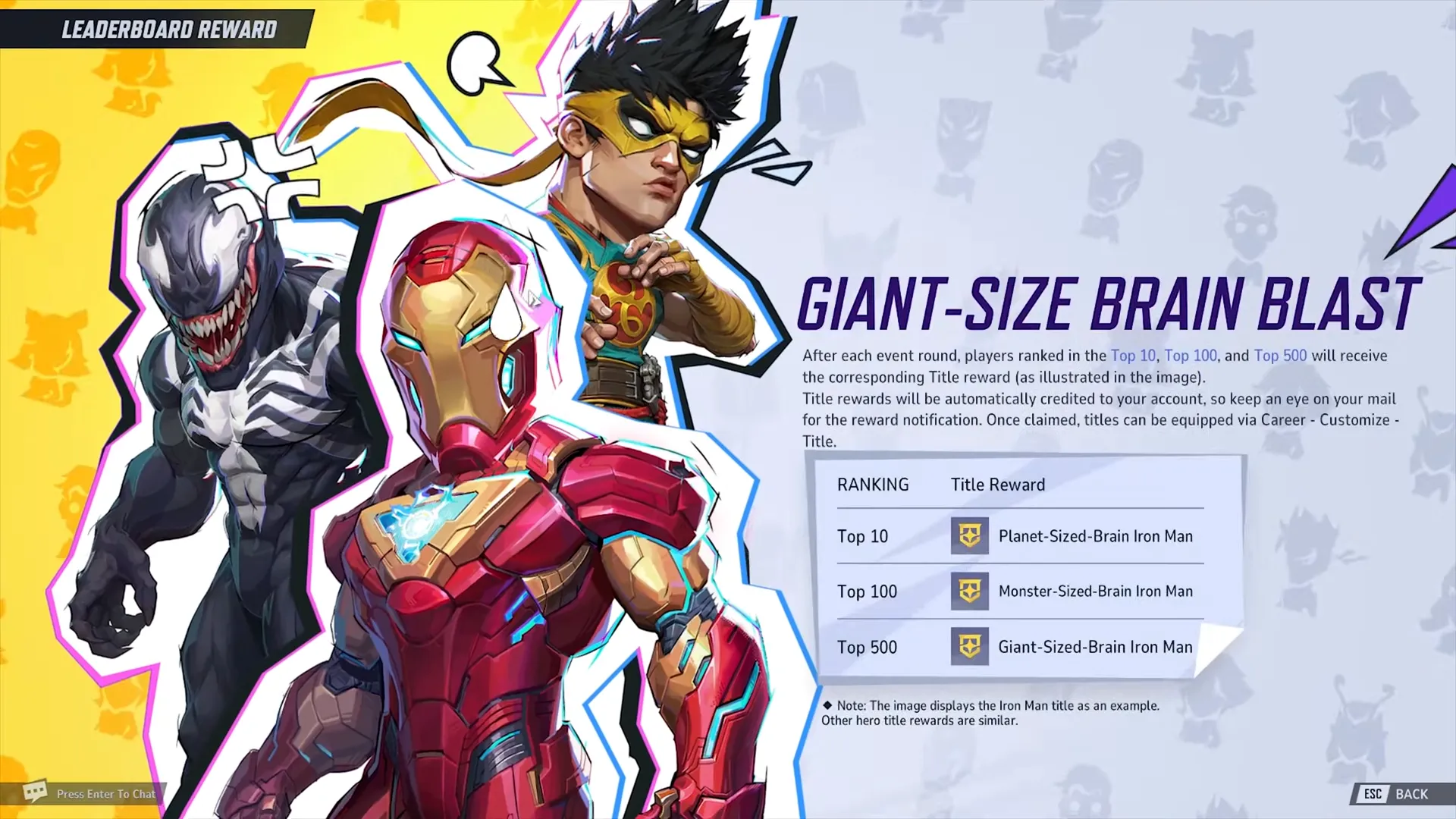 Bảng xếp hạng người chơi trong sự kiện Giant-Size Brain Blast của Marvel Rivals.