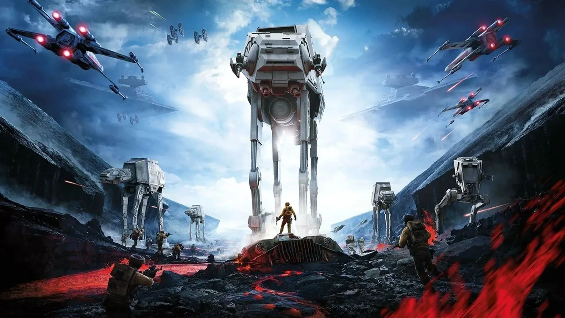 Bìa đĩa game EA's Star Wars Battlefront (2015) với hình ảnh Stormtroopers chiến đấu trên hành tinh Jakku