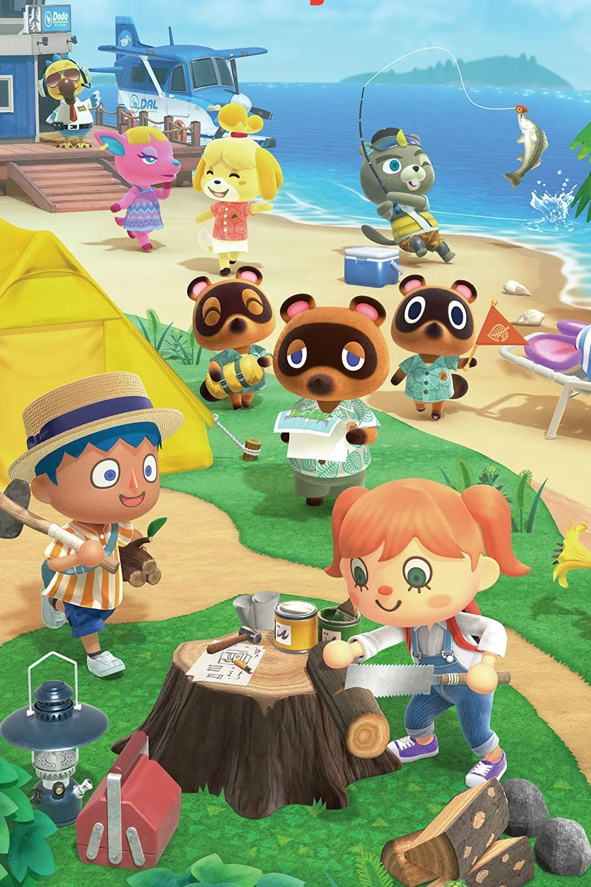 Bìa game Animal Crossing: New Horizons với nhân vật và hòn đảo nhiệt đới