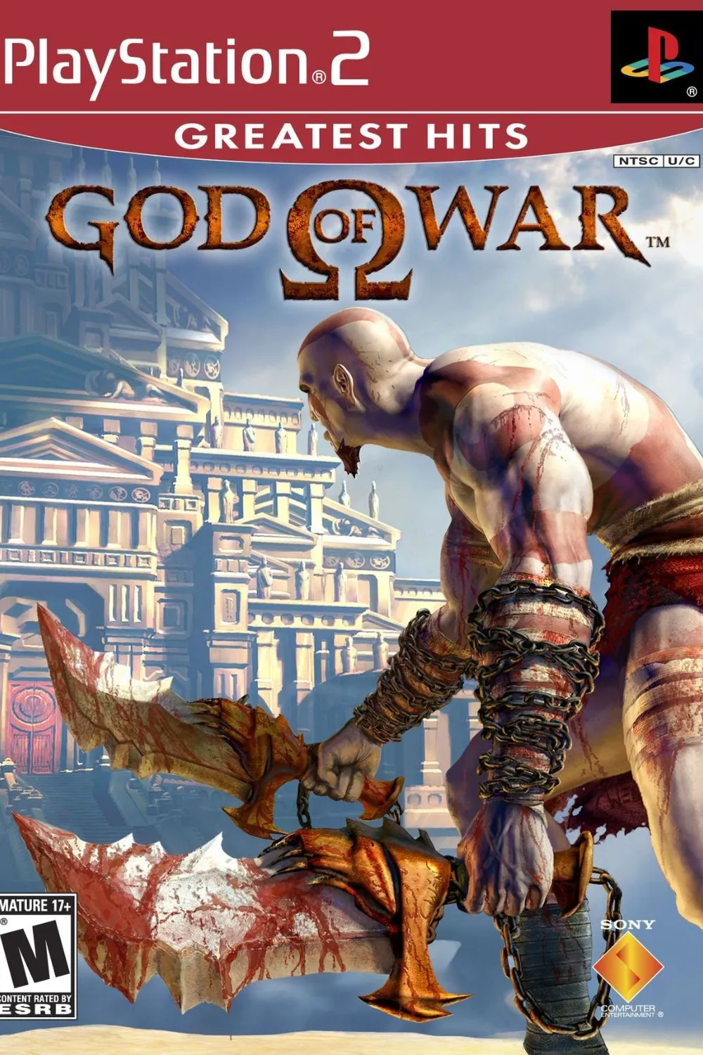 Bìa game God of War (2005) với Kratos trong tư thế chiến đấu, biểu tượng của series hành động thần thoại và đồ họa đỉnh cao.