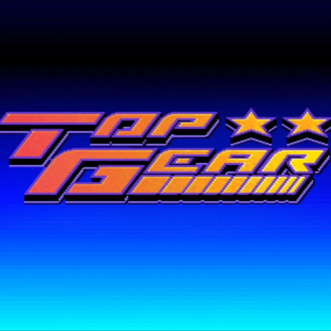 Bìa game Top Gear SNES với hai chiếc xe đua thể thao trên đường cao tốc quốc tế
