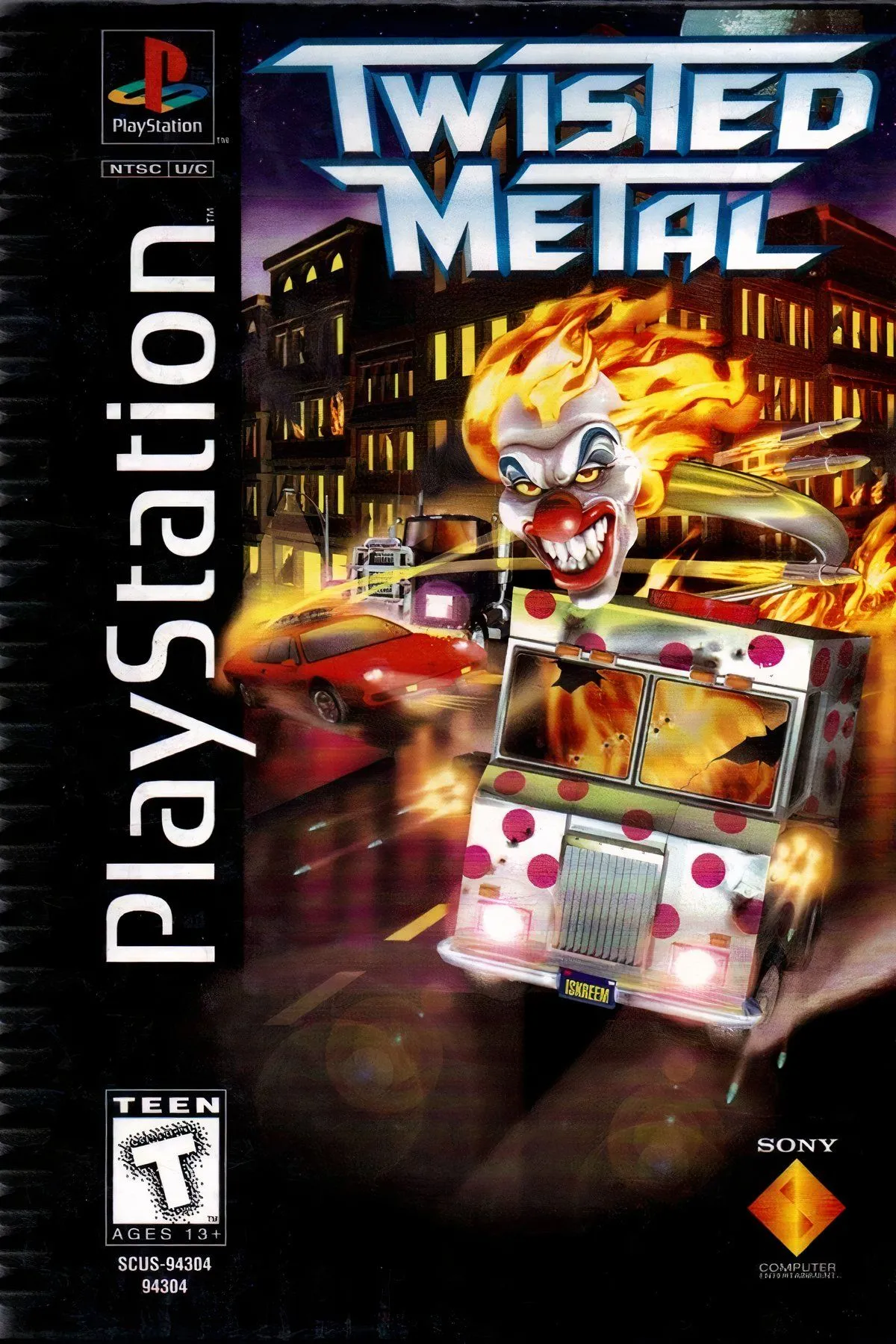 Bìa game Twisted Metal Long Box trên PS1, game đua xe chiến đấu độc đáo