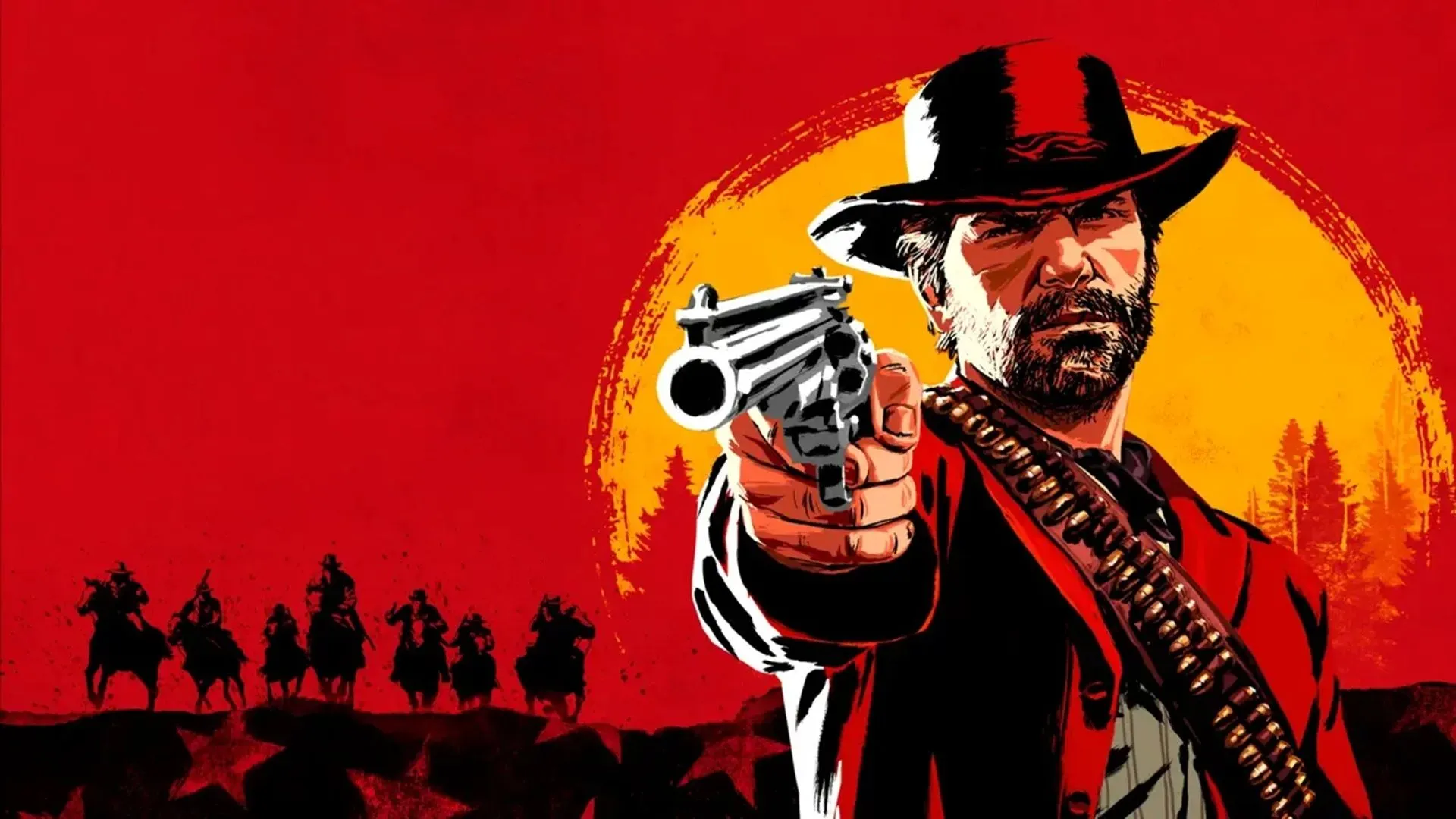 Bìa hộp và hình ảnh quảng cáo của Red Dead Redemption 2, một tựa game nổi tiếng với cơ chế săn bắn
