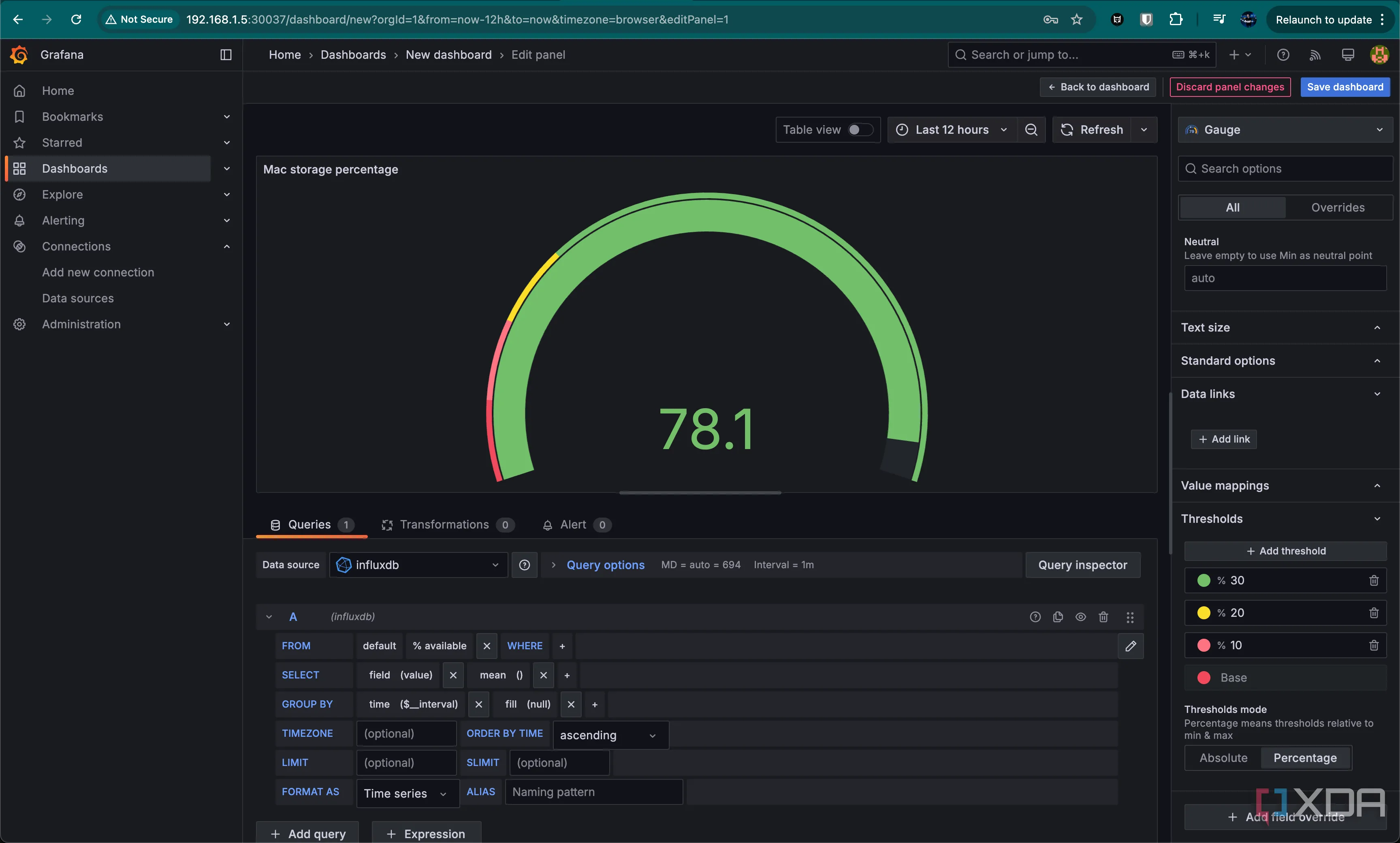 Biểu đồ gauge hoàn chỉnh trong Grafana