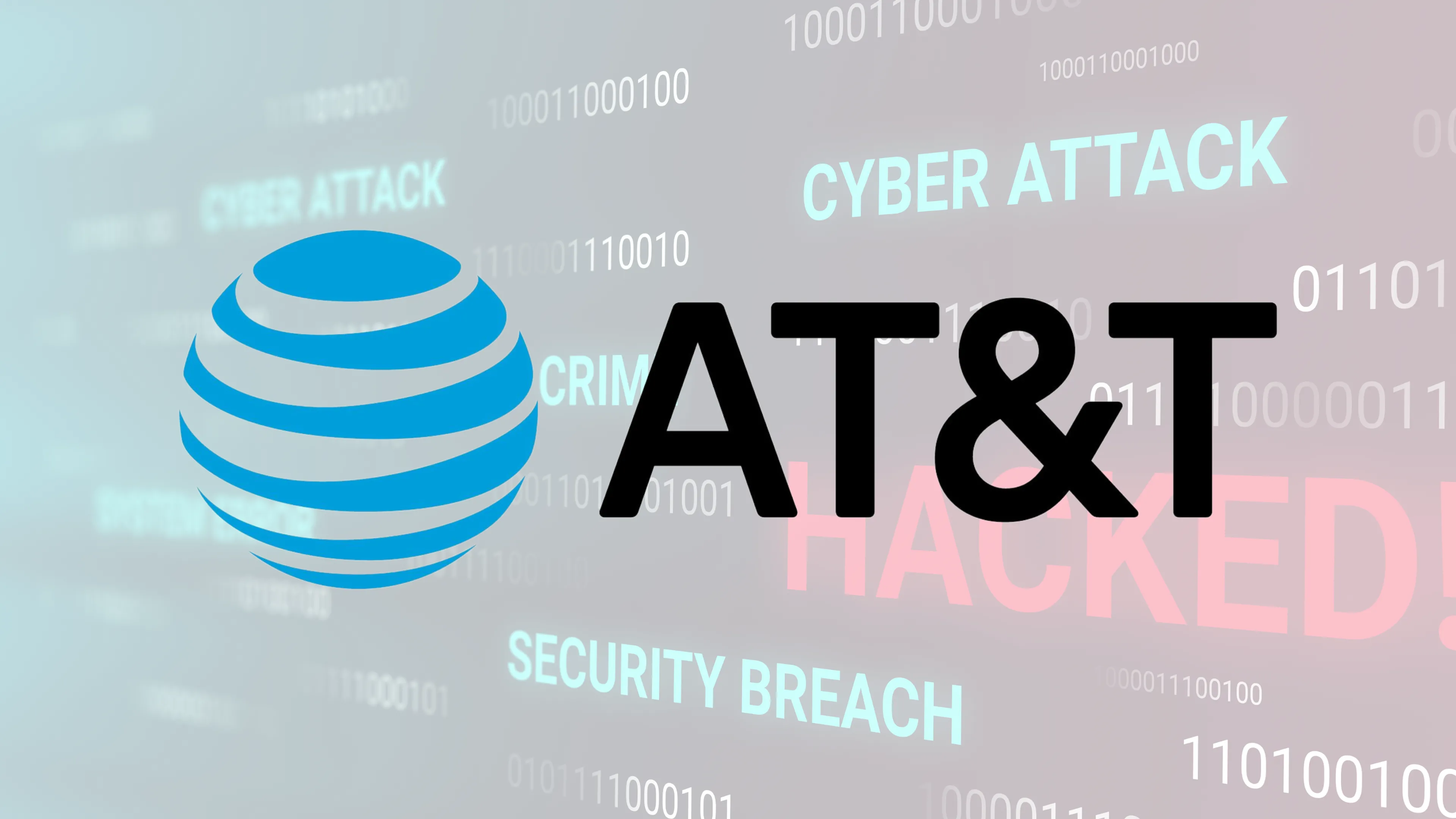 Biểu tượng AT&amp;T trên nền dữ liệu bị hacker tấn công mạng, minh họa vụ rò rỉ thông tin khách hàng