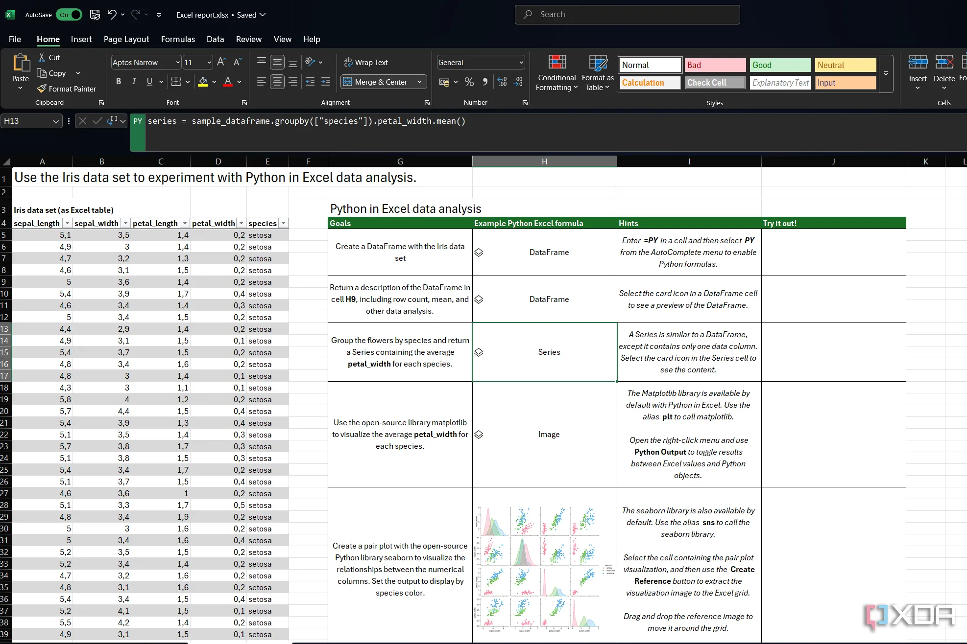 Bộ dữ liệu Iris trong Excel