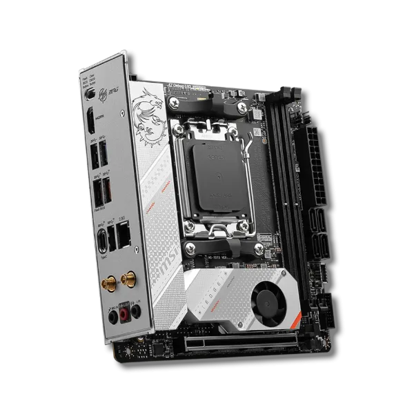 Bo mạch chủ Mini-ITX MSI MPG B650I Edge WiFi, minh họa một linh kiện nhỏ gọn nhưng đầy đủ tính năng cho PC SFF.