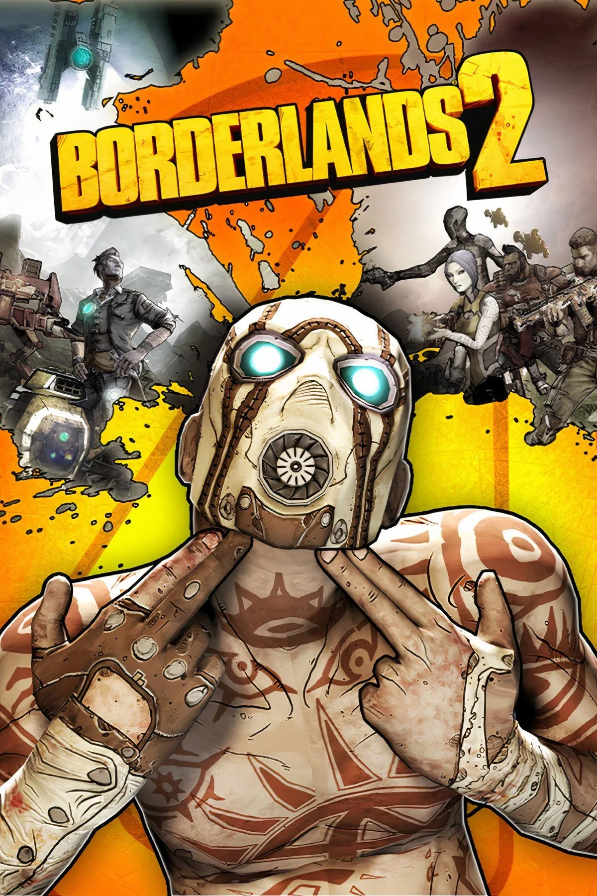 Bốn nhân vật Vault Hunters trong Borderlands 2 đang chiến đấu trong một khu vực sa mạc