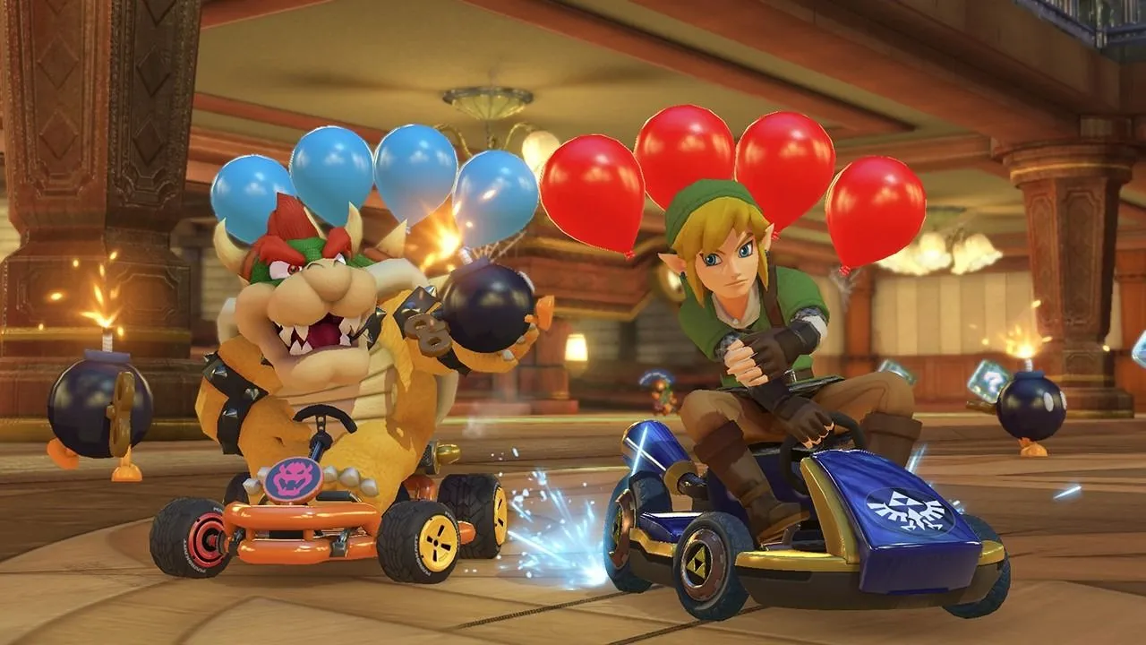 Bowser và Link đang đua trong game Mario Kart 8 Deluxe, một tựa game đã được port từ Wii U lên Nintendo Switch