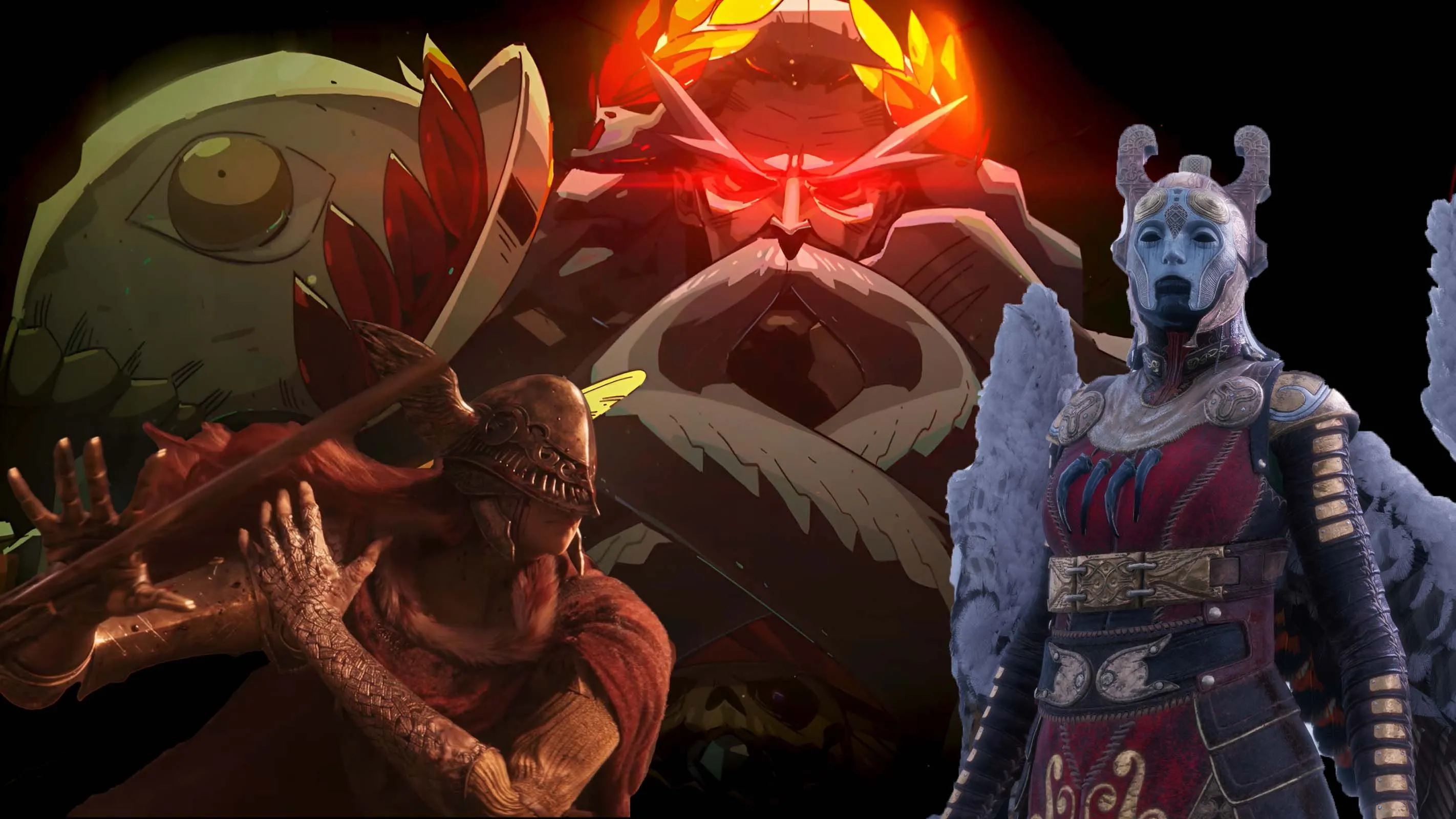 Bức ảnh tổng hợp những trùm game khó nhất trong lịch sử, bao gồm Malenia, Hades và Sigrun.