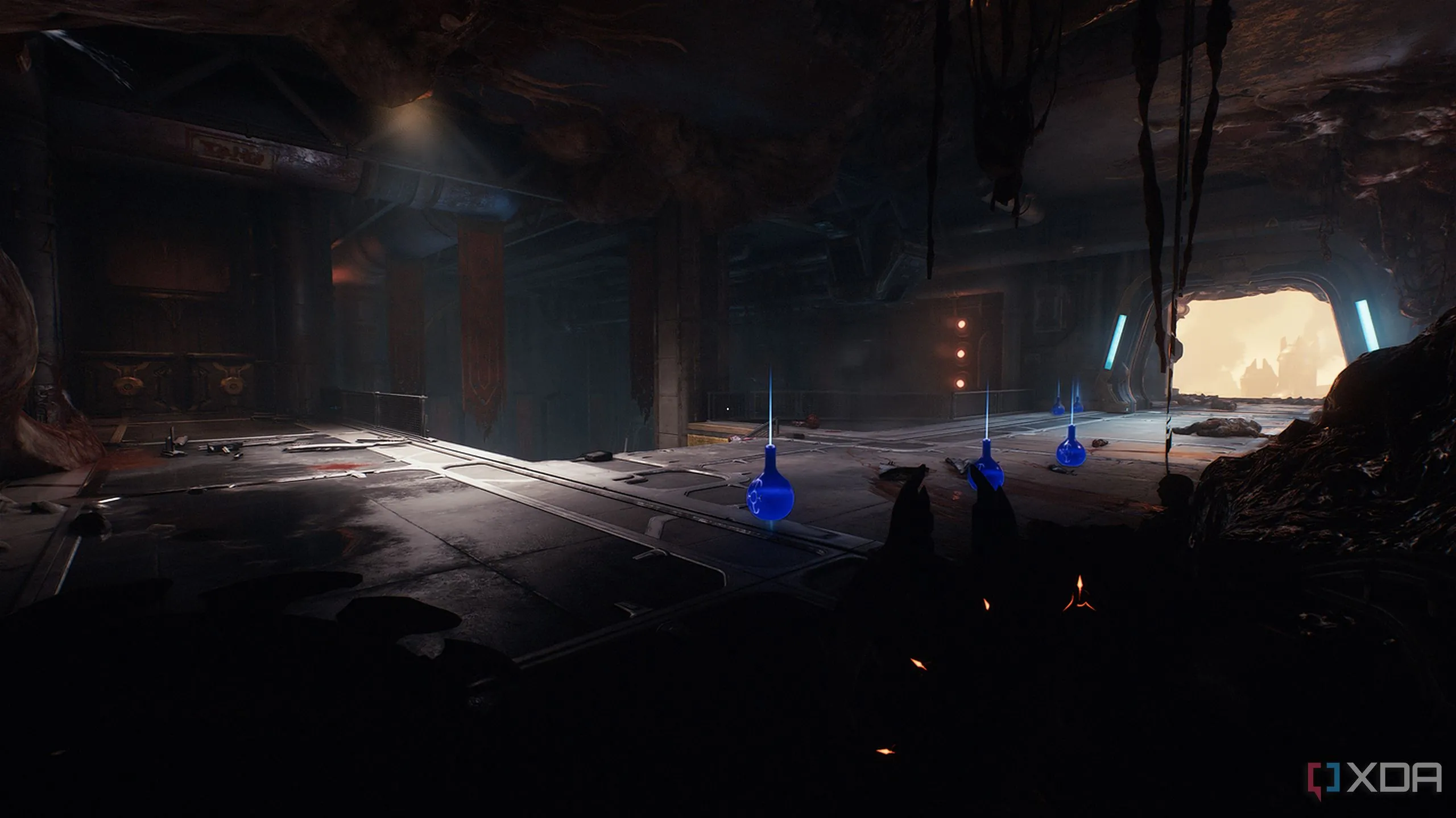 Các bình hồi máu nằm rải rác bên trái cầu thang dẫn đến khu vực ẩn trong Doom The Dark Ages.