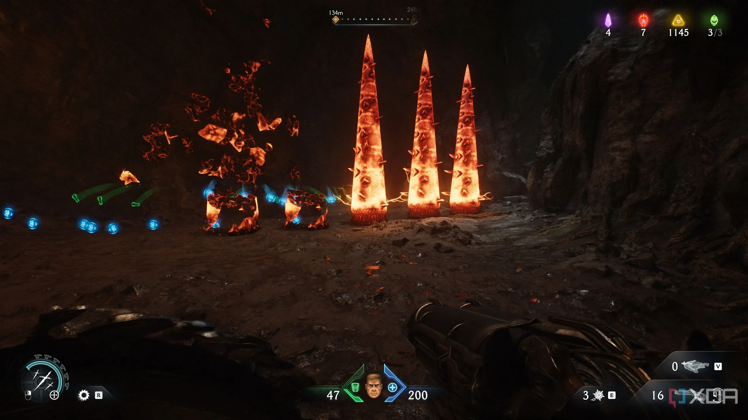 Các cọc kim loại nung đỏ trong chương 20 của Doom: The Dark Ages.