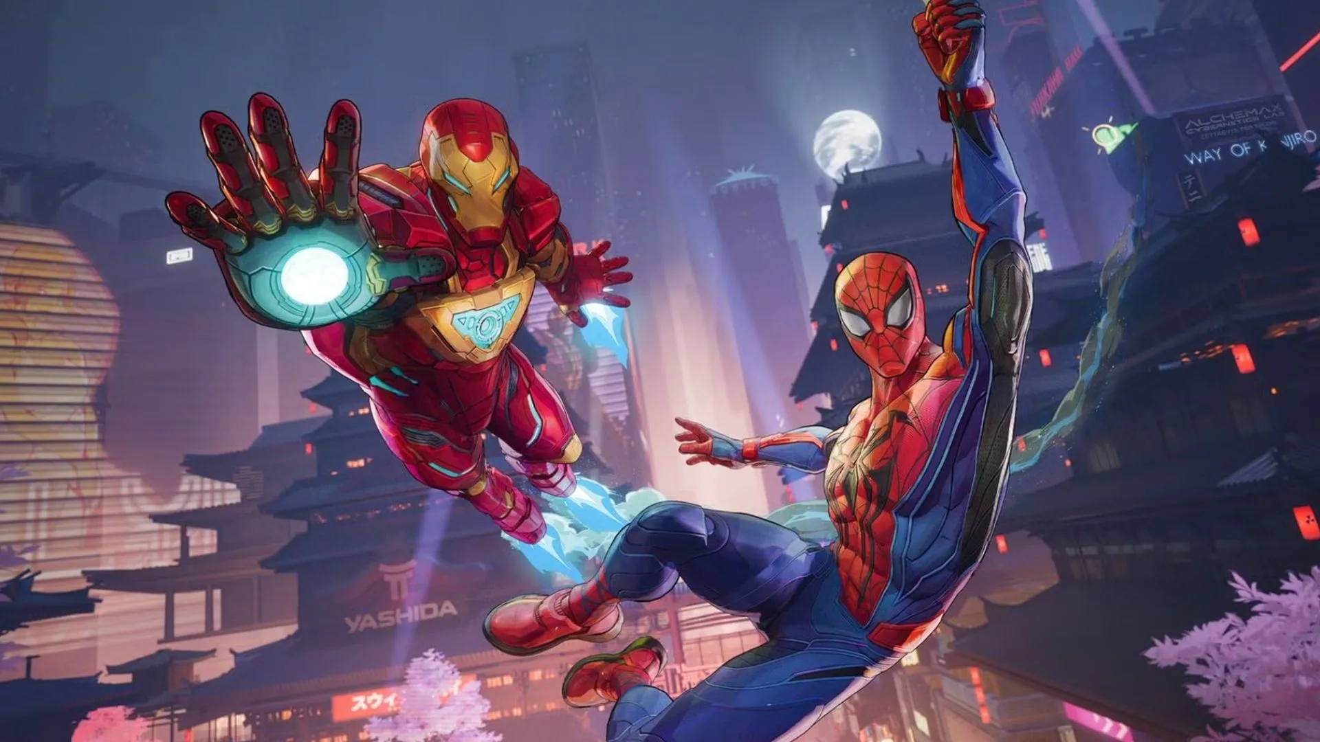 Các nhân vật Iron Man và Spider-Man trong các trang phục đặc biệt của game Marvel