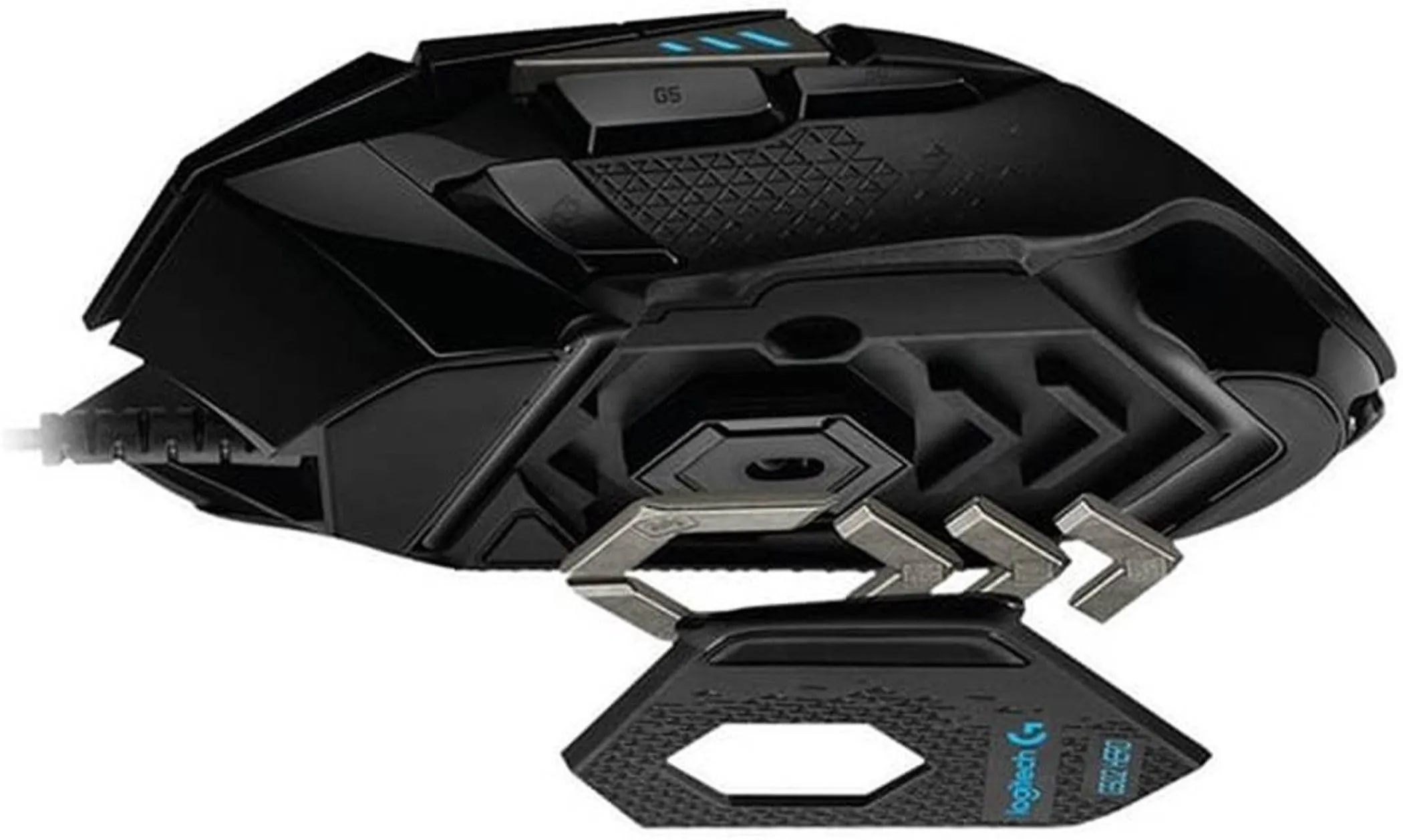 Các tạ điều chỉnh trọng lượng nhỏ đi kèm chuột Logitech G502, minh họa tính năng tùy chỉnh