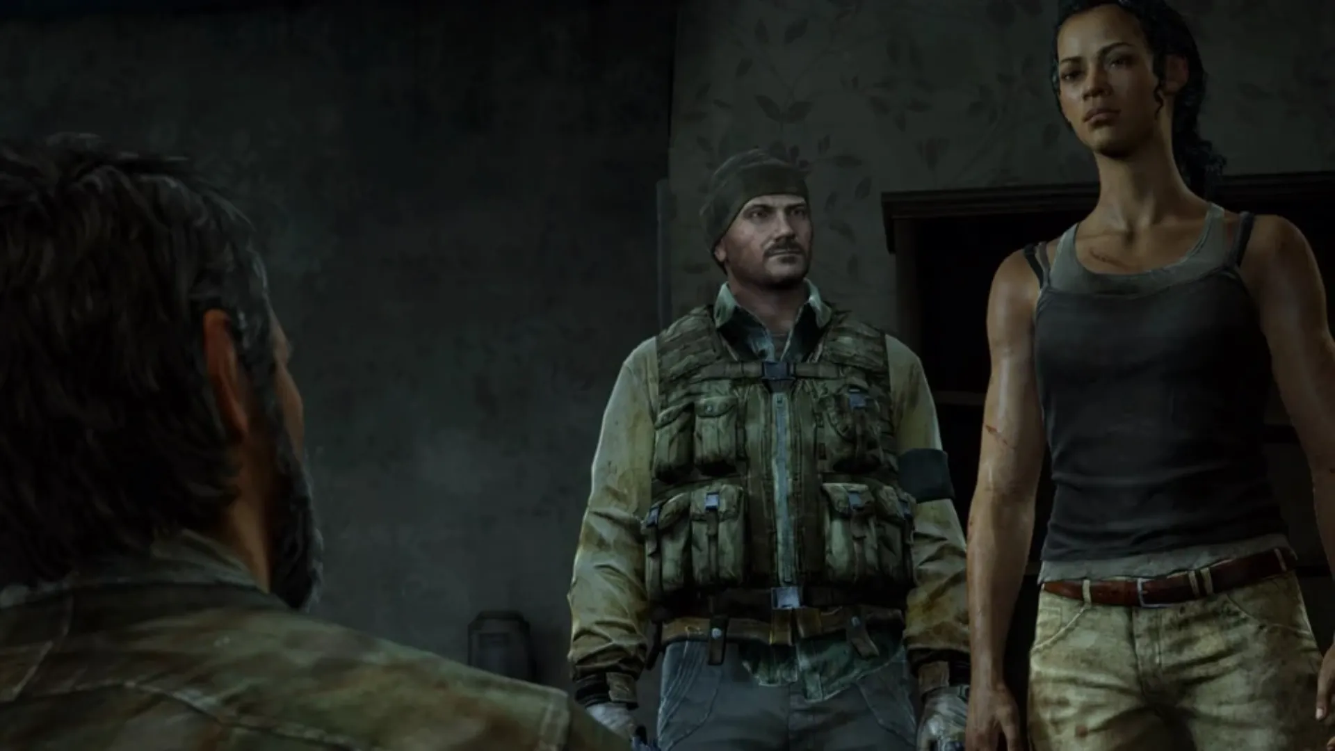 Các thành viên Fireflies thẩm vấn Joel trong The Last of Us, tổ chức với mục tiêu tìm cách chữa bệnh