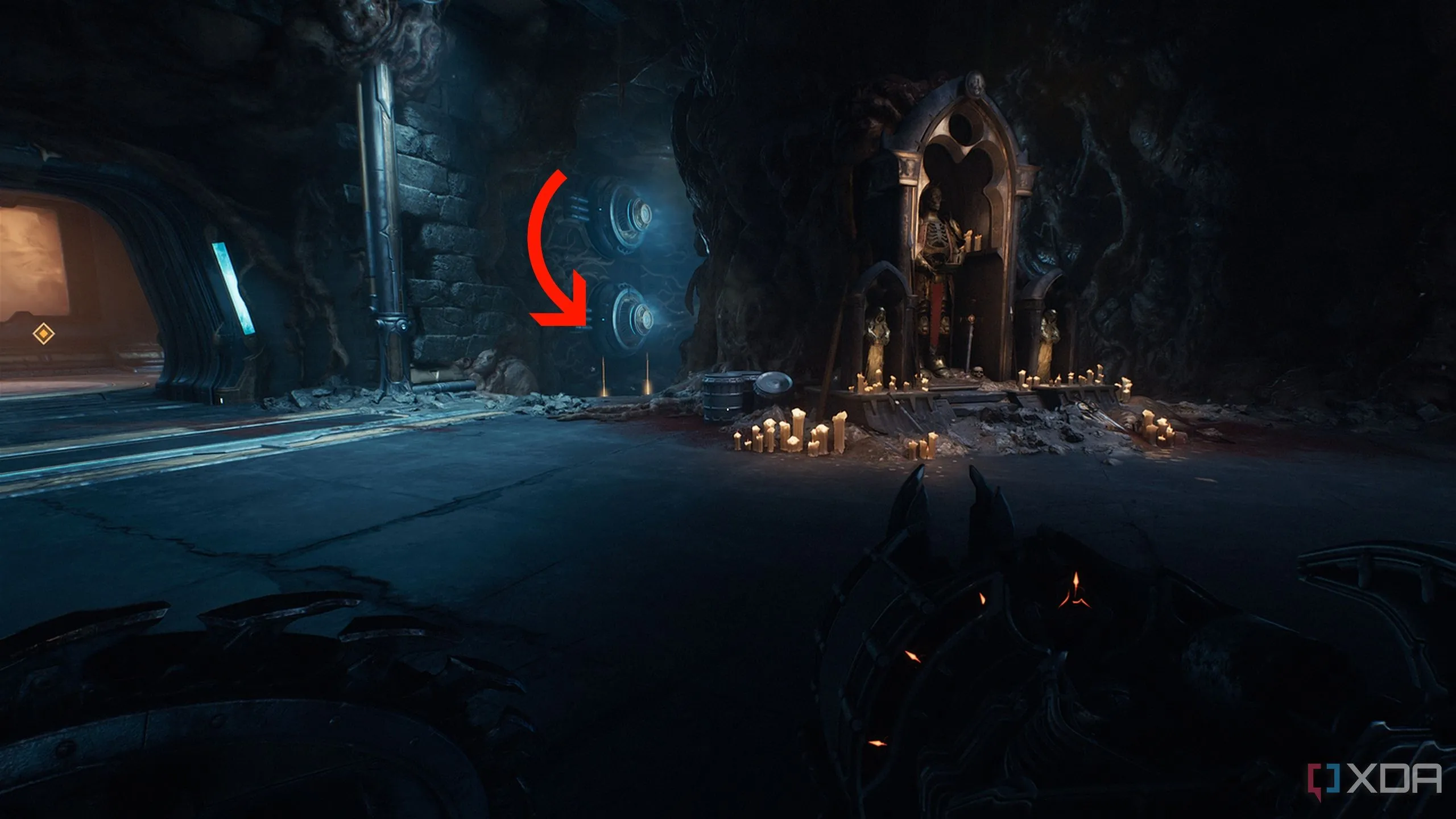Các thỏi vàng ẩn phía sau Bàn thờ Sentinel trong Doom The Dark Ages, dùng để nâng cấp.