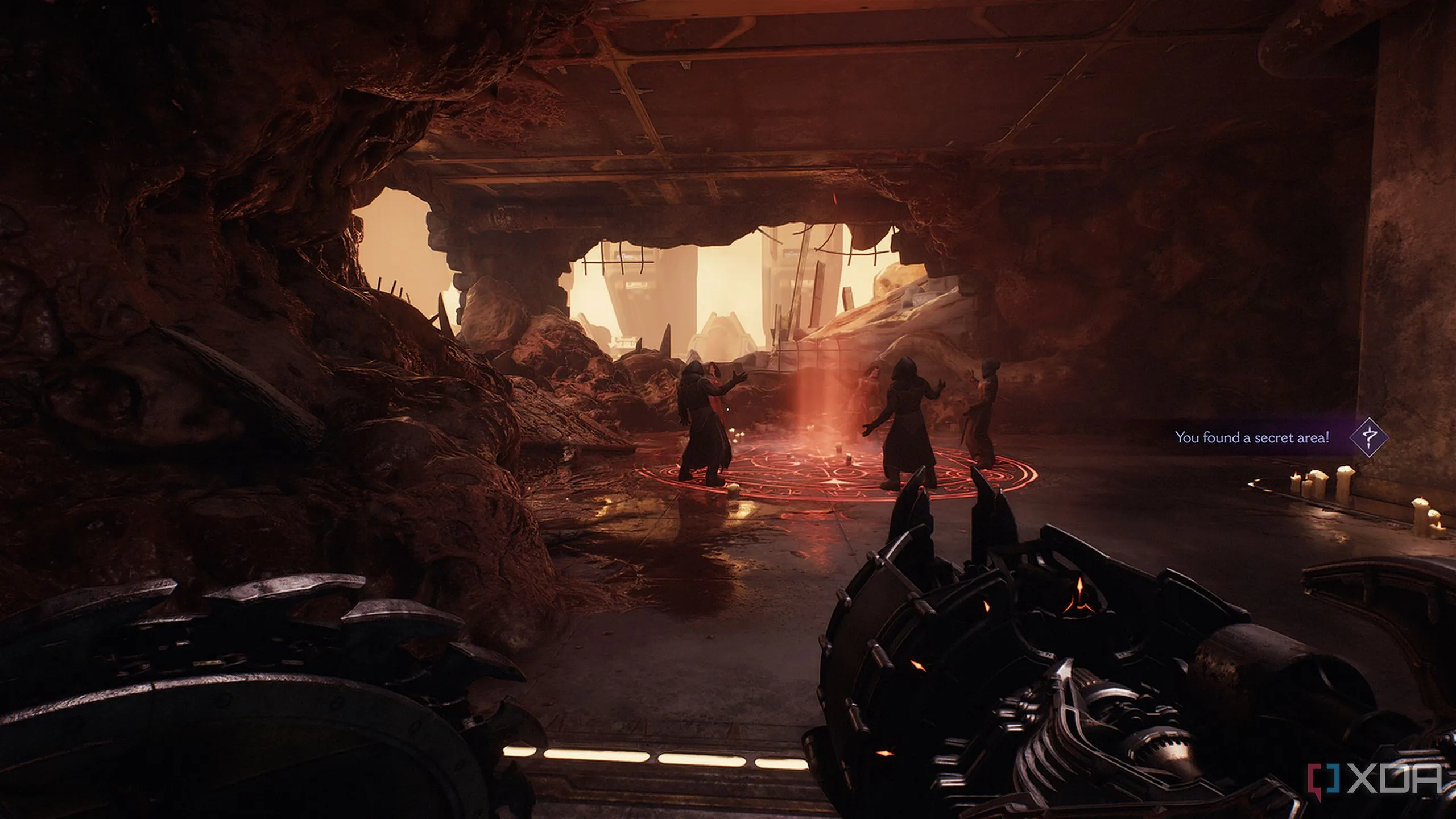 Các tín đồ quỷ đang cầu nguyện trong khu vực bí mật đầu tiên của Doom The Dark Ages Màn 2.
