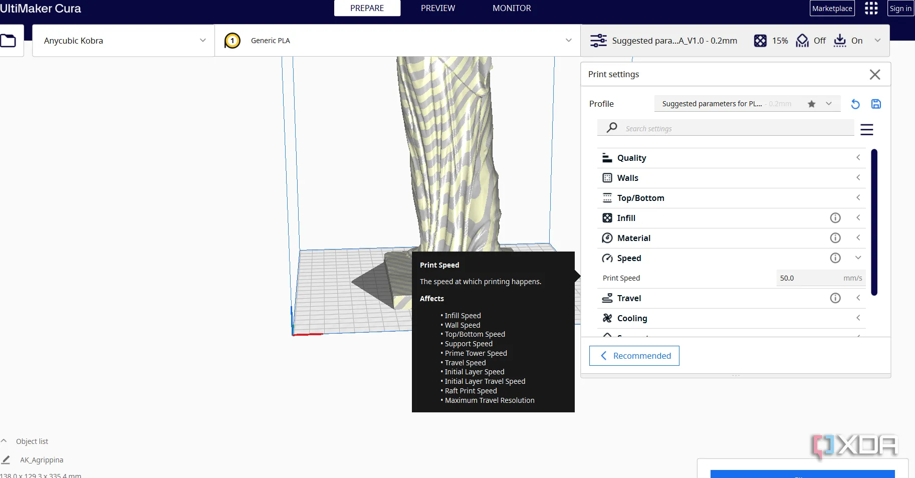 Các tùy chọn điều chỉnh tốc độ in 3D giúp cải thiện chất lượng và giảm chảy xệ