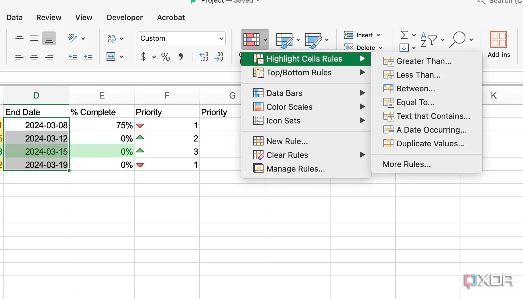 Các tùy chọn định dạng có điều kiện trong Excel để trực quan hóa thời hạn
