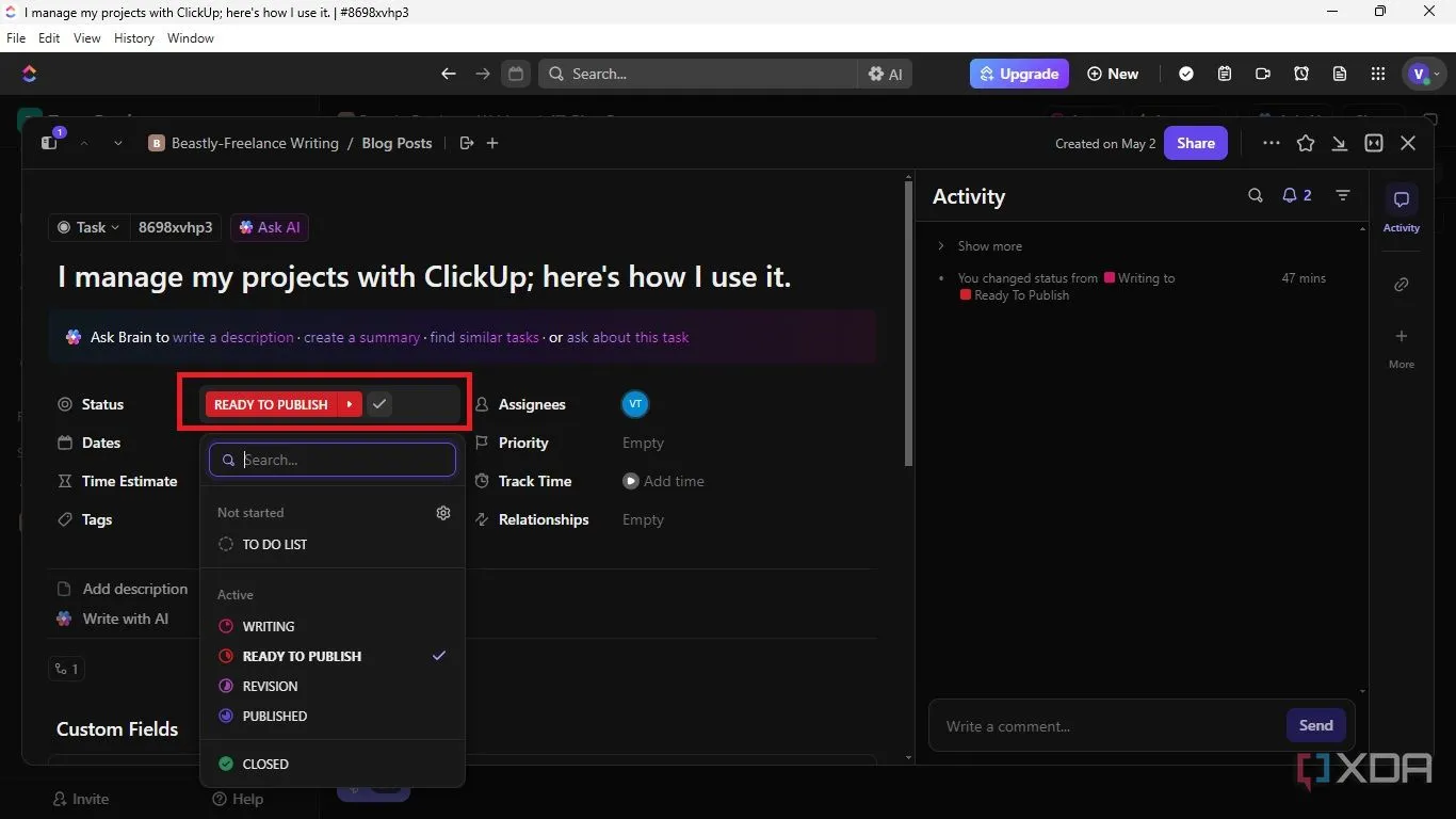 Cách cập nhật trạng thái nhiệm vụ trong ClickUp