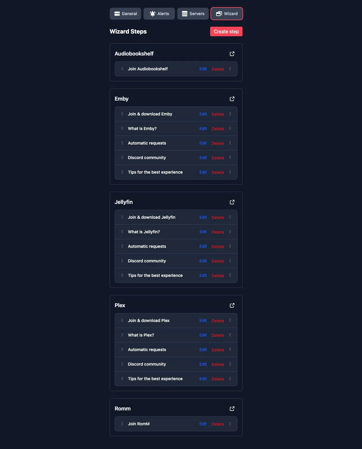 Cài đặt các bước hướng dẫn onboarding tùy chỉnh trong Wizarr cho người dùng Plex bằng Markdown.
