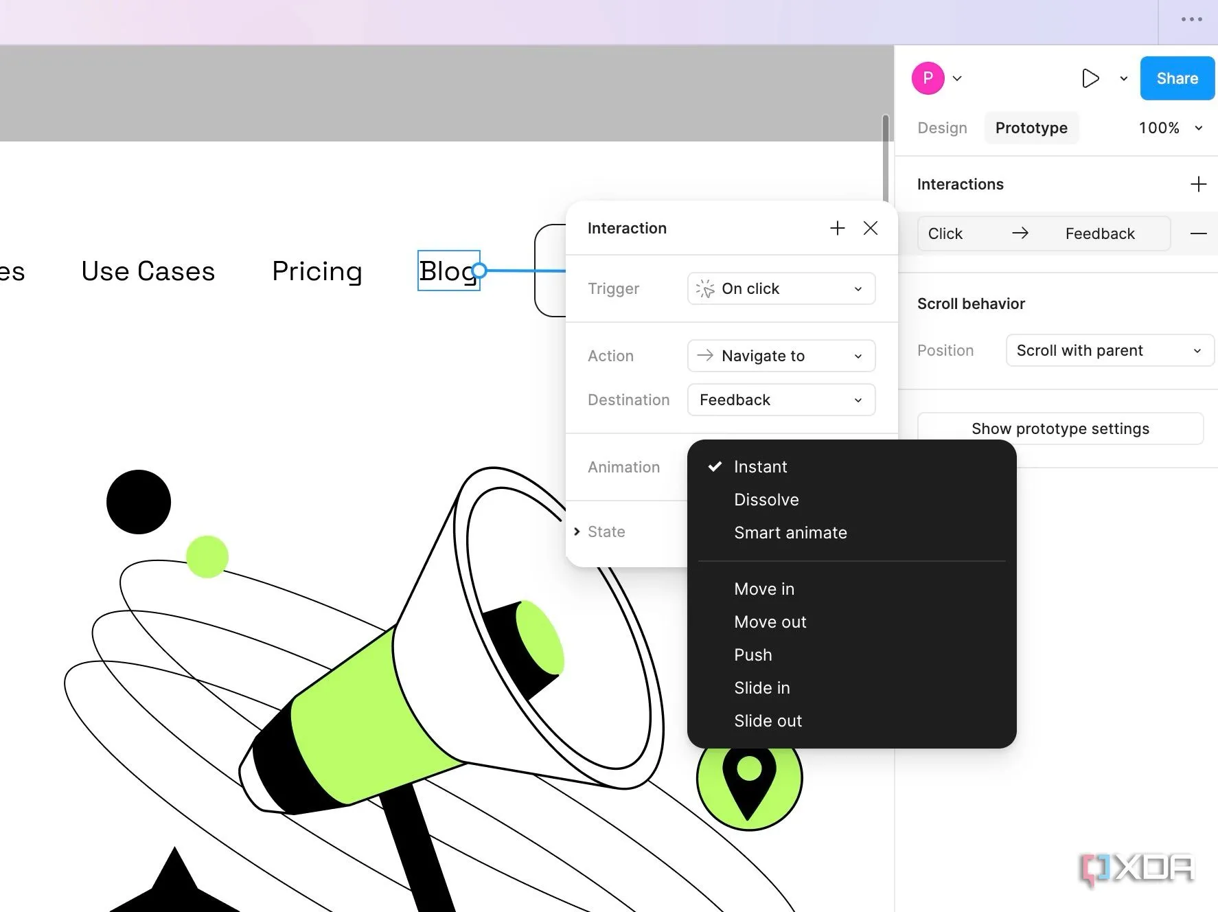 Cài đặt hiệu ứng chuyển động và Smart Animate trong Figma prototype