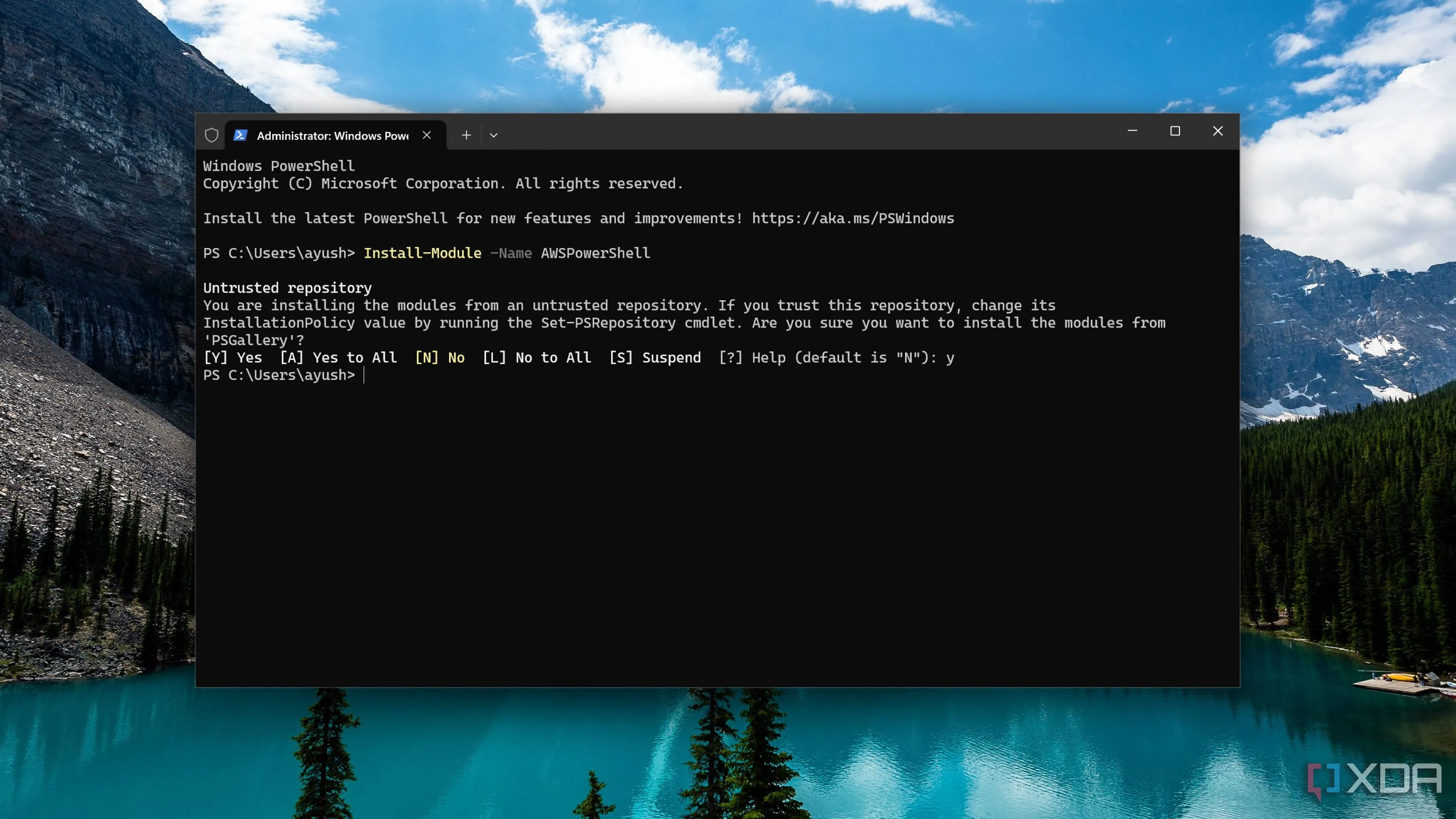 Cài đặt module AWSPowerShell trong giao diện PowerShell
