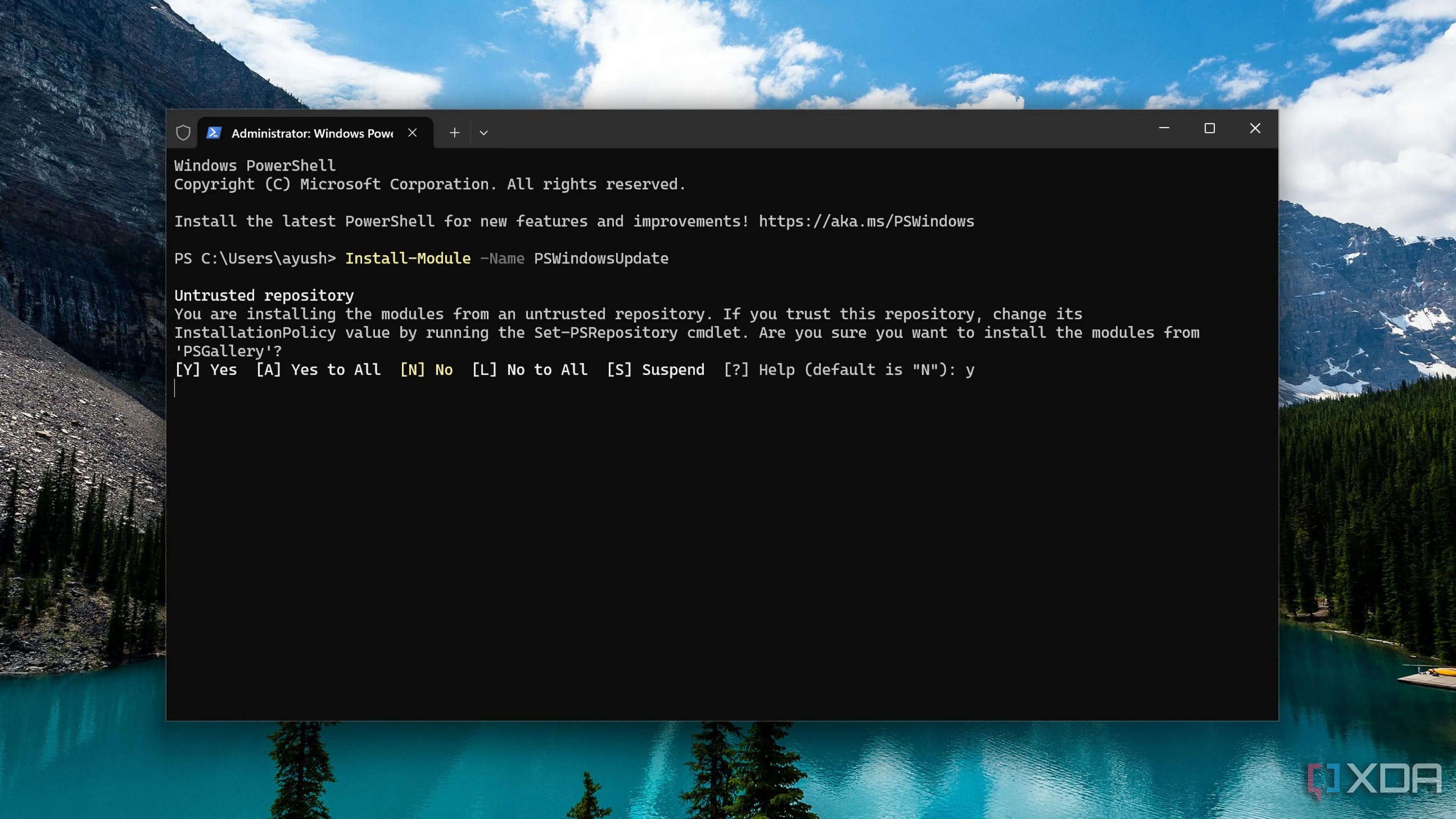 Cài đặt module PSWindowsUpdate trong giao diện PowerShell