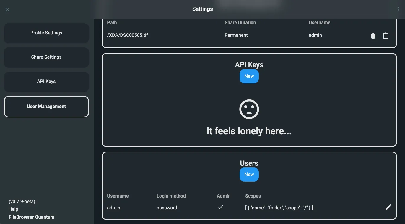 Cài đặt quản lý người dùng và phân quyền chi tiết trong FileBrowser Quantum cho môi trường chia sẻ.
