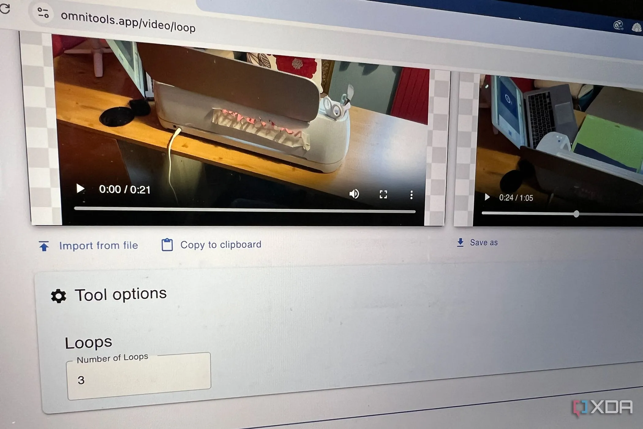 Cài đặt và kết quả của công cụ lặp video (loop) trong Omni Tools