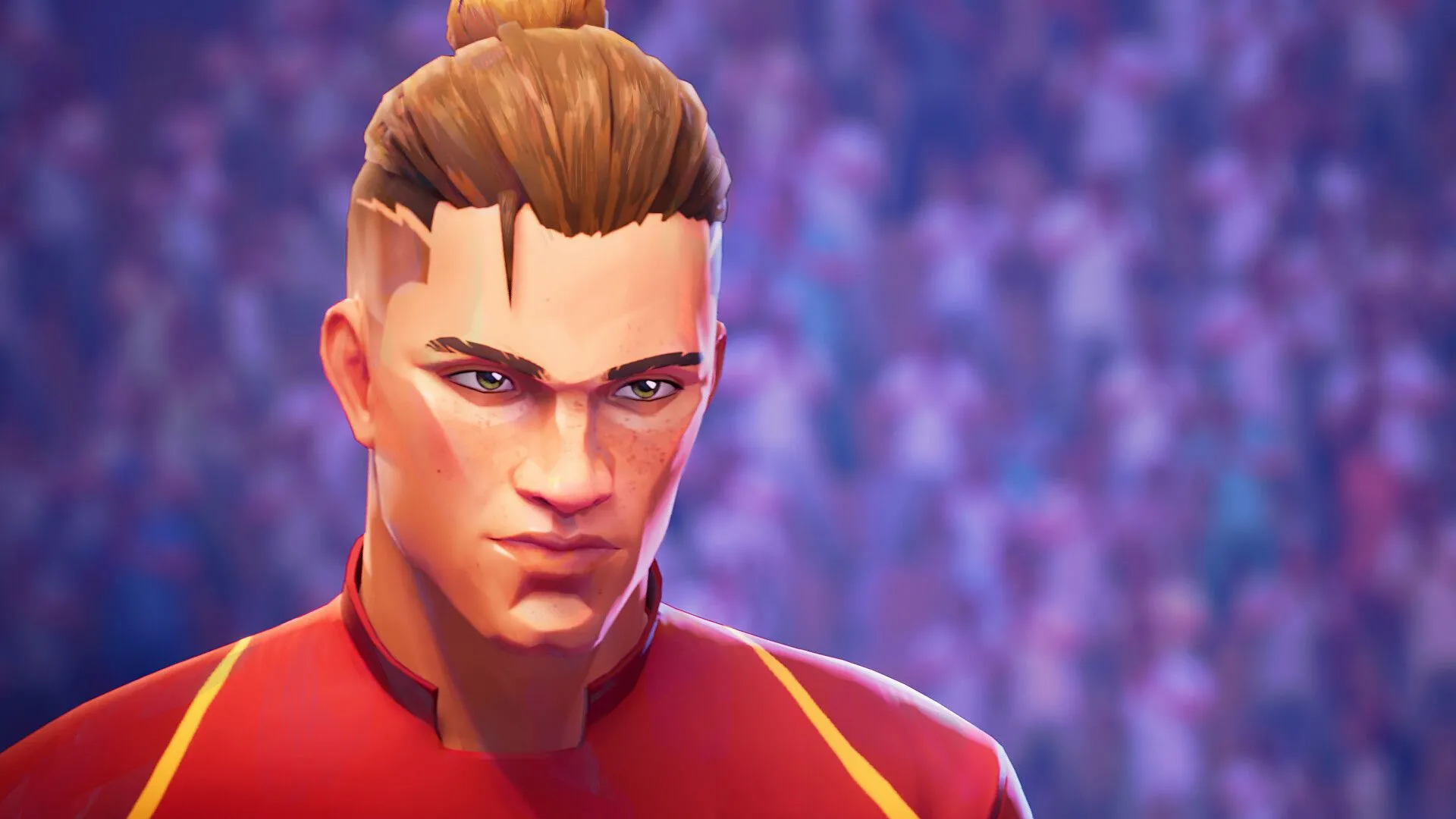 Cận cảnh khuôn mặt chi tiết của một nhân vật trong game Rematch