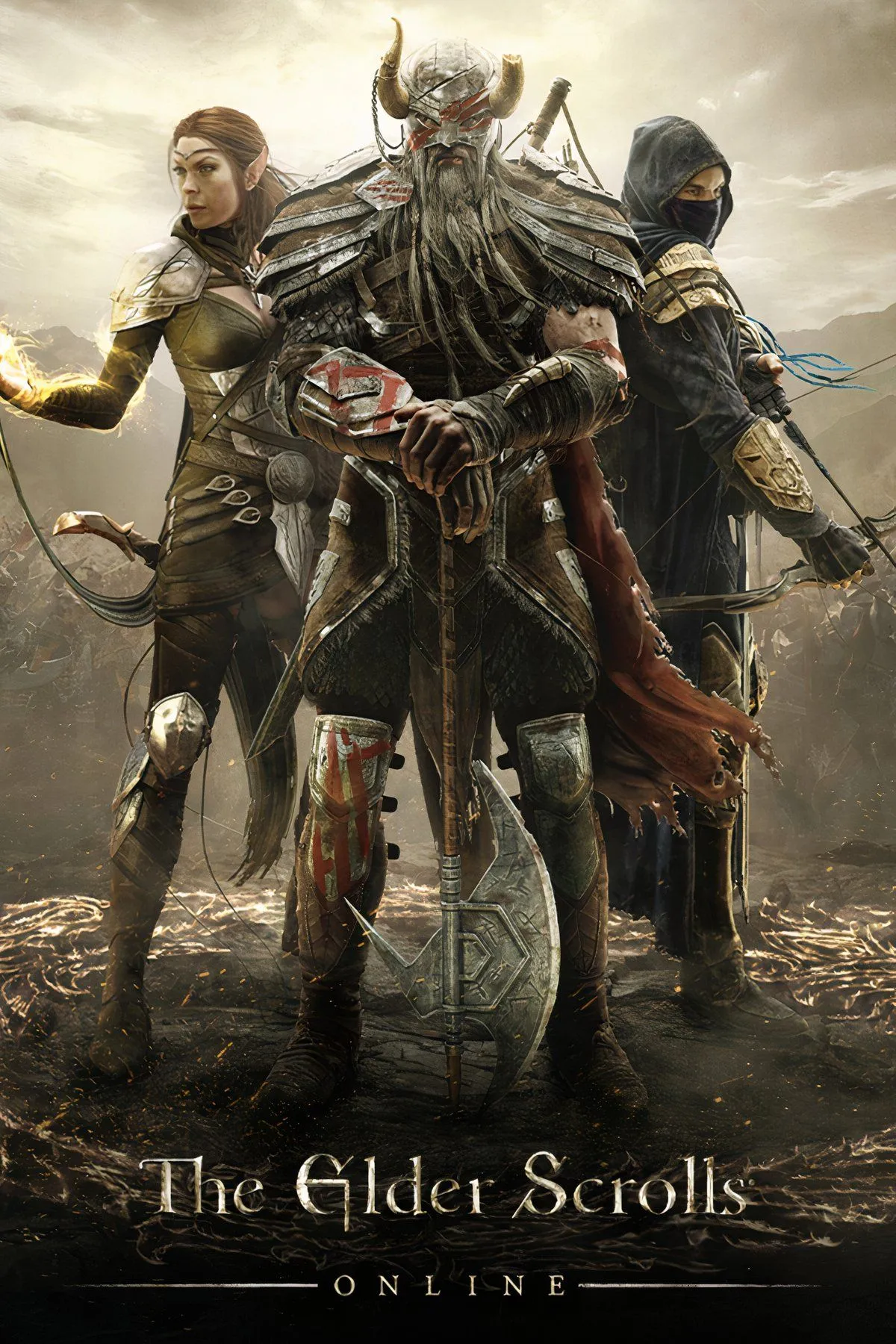 Cảnh chiến đấu hoành tráng trong The Elder Scrolls Online, với nhiều nhân vật và hiệu ứng kỹ năng rực rỡ, thể hiện quy mô của một game MMORPG.