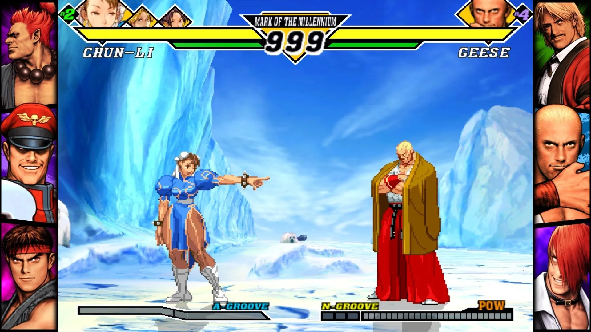 Cảnh chiến đấu online trong Capcom Fighting Collection 2, hiển thị hai nhân vật đang giao đấu