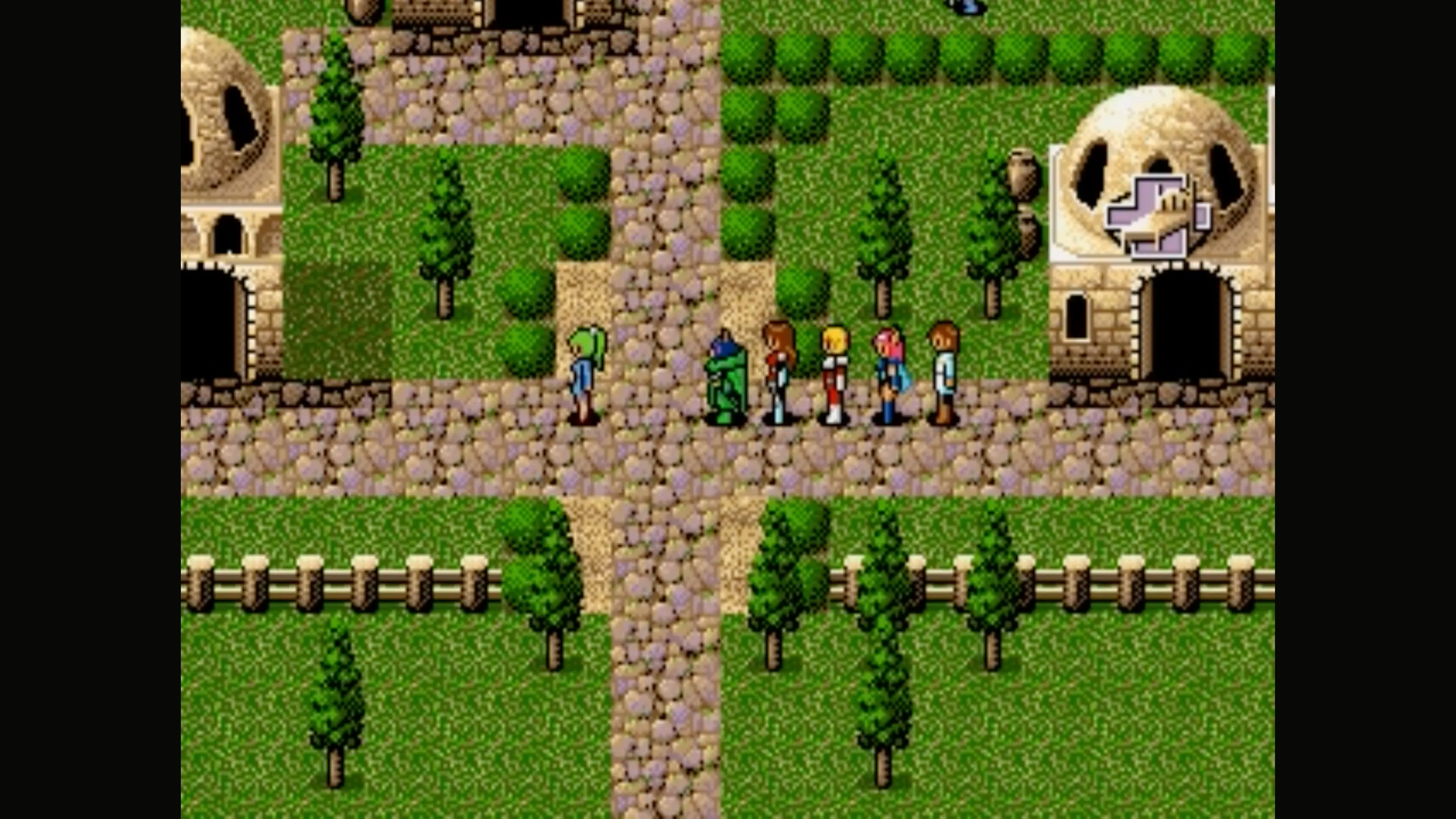 Cảnh chiến đấu trong Phantasy Star IV với các nhân vật đang đối đầu với một con quái vật lớn trong trận chiến theo lượt