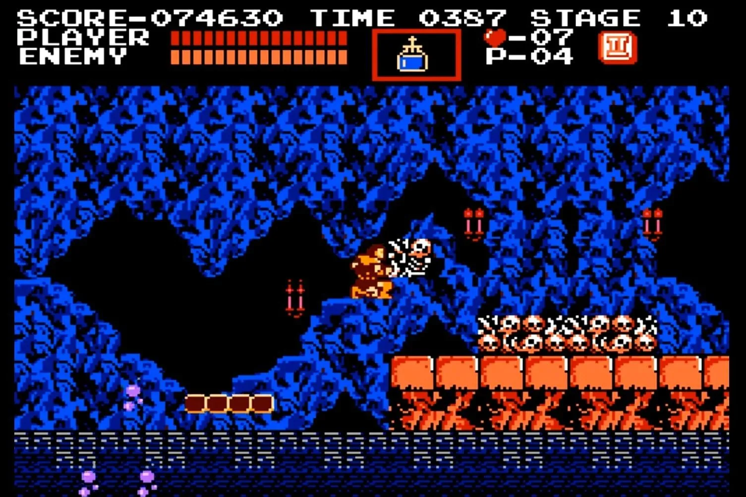 Cảnh chơi game Castlevania trên NES với Simon Belmont đối đầu quái vật, thể hiện độ khó đặc trưng của game